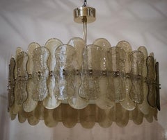 Murano Art Glass and Brass Round Mid-Century Chandelier and Pendants, 2000