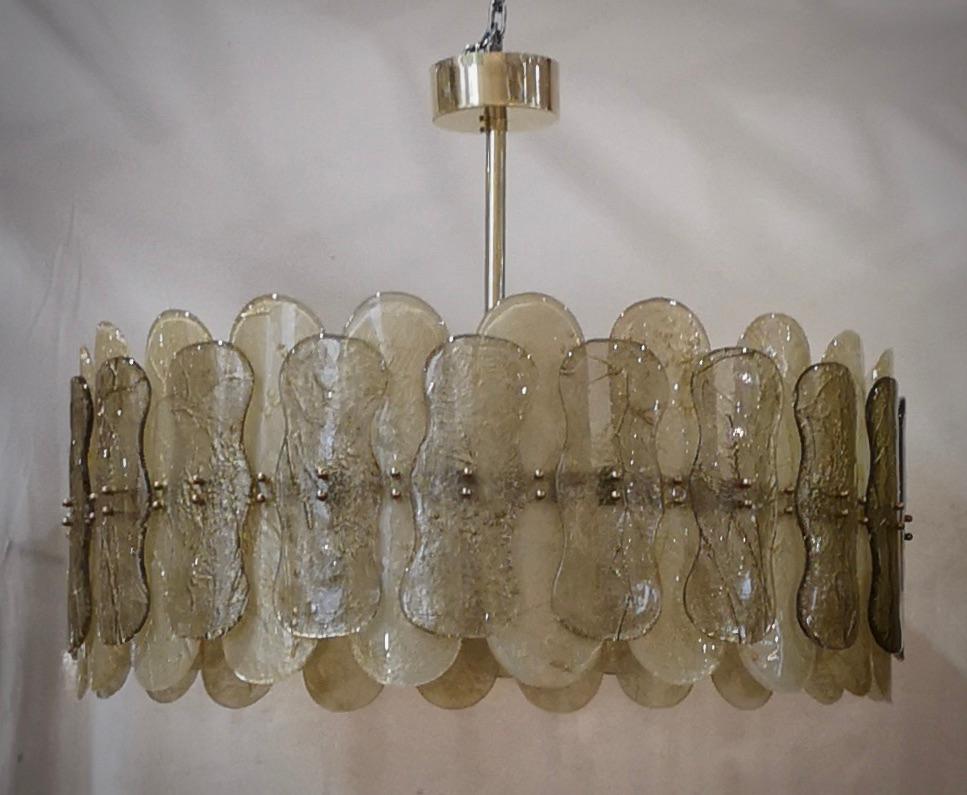 Runder Kronleuchter und Hängelampen aus Murano-Kunstglas und Messing aus der Mitte des Jahrhunderts, 2000 im Angebot 1
