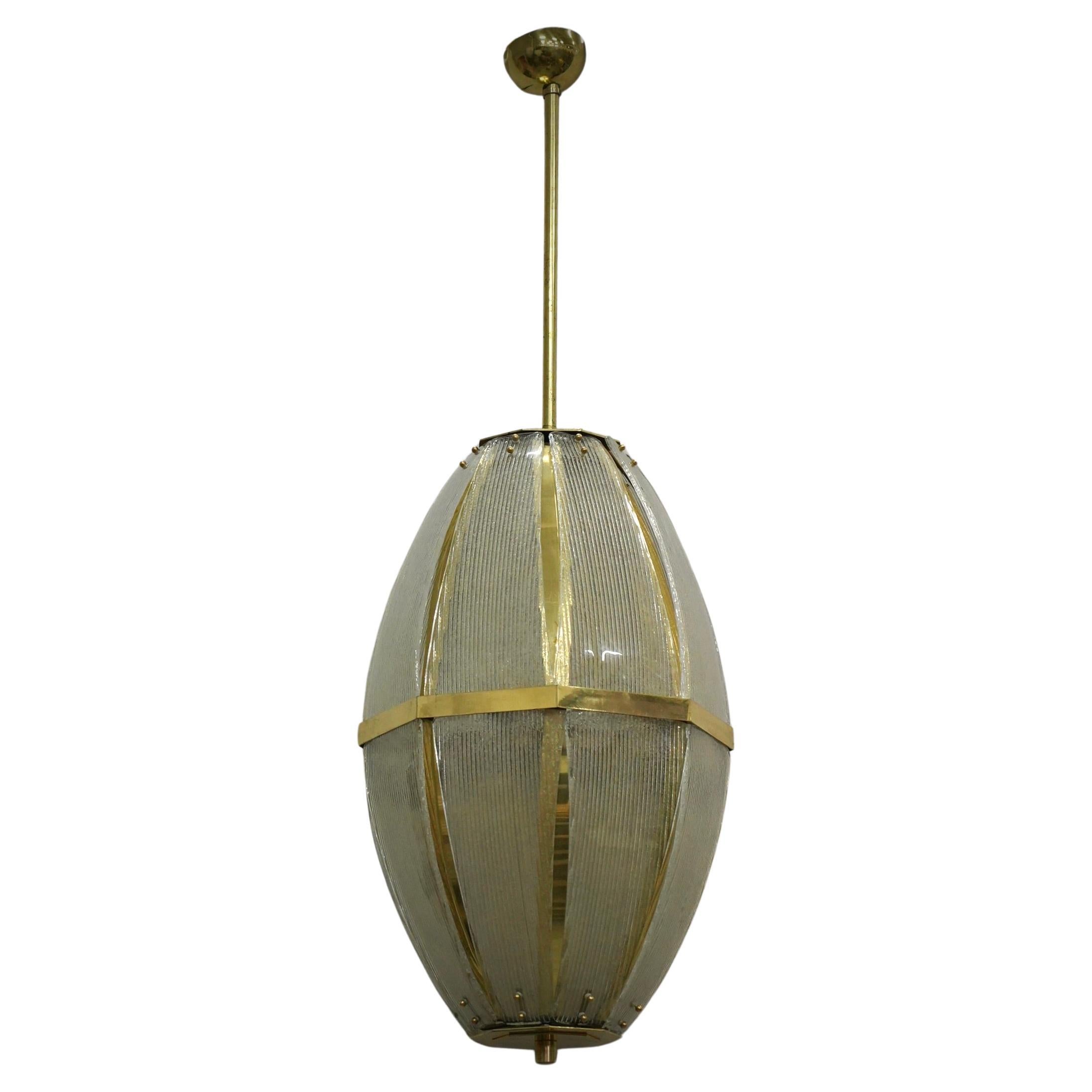 Lampadario e pendente in vetro artistico di Murano e ottone sabbiato, 2020