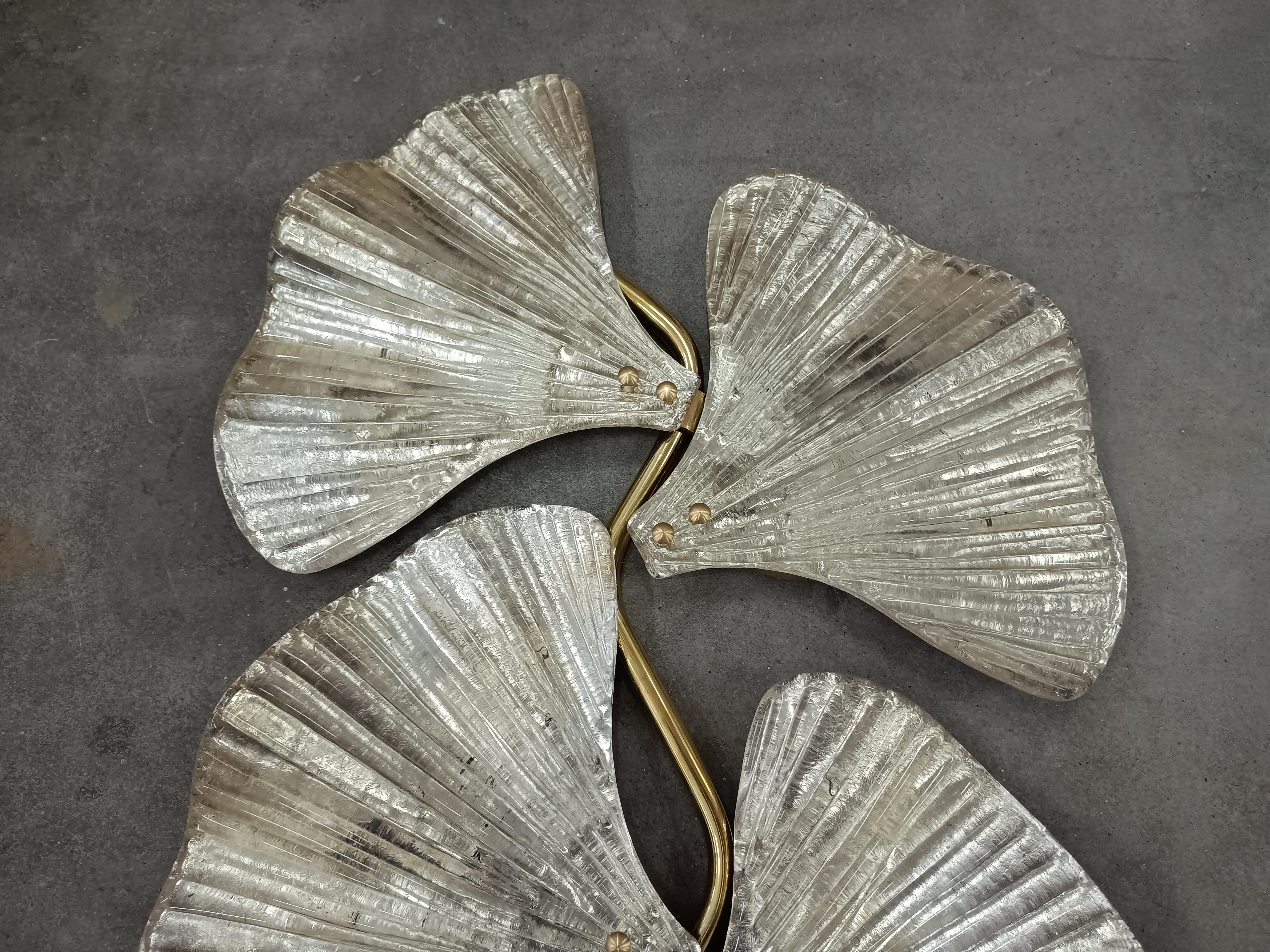 Ottone Lampada da parete in vetro artistico di Murano e ottone color argento, 1990 in vendita