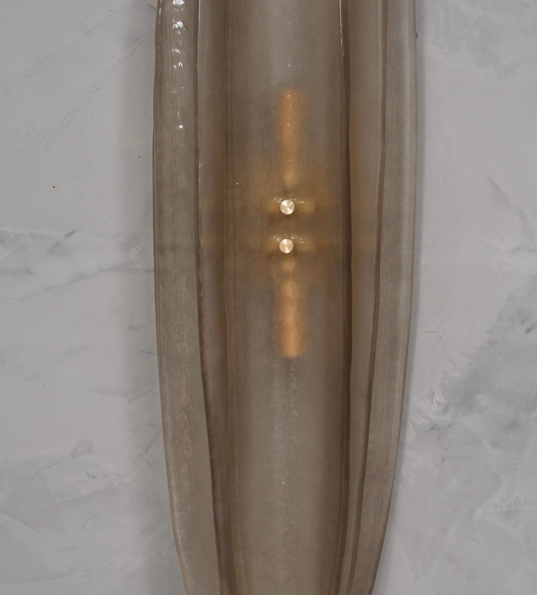 Italian Murano Art Glass and Brass Smoked Color Mid-Century Wall Light and Sconces, 1980 For Sale