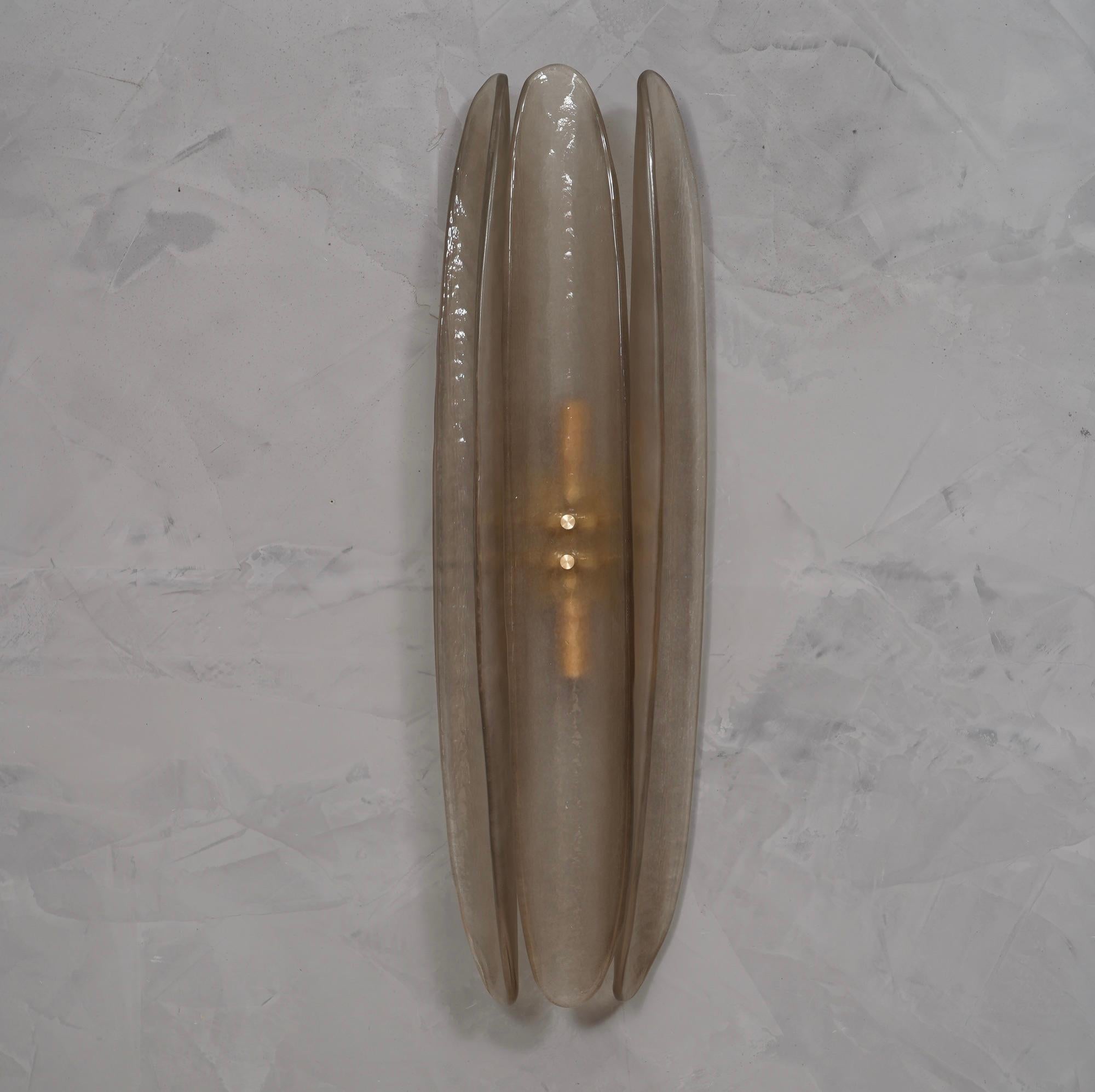 Murano Art Glass and Brass Smoked Color Mid-Century Wall Light and Sconces, 1980 For Sale 2
