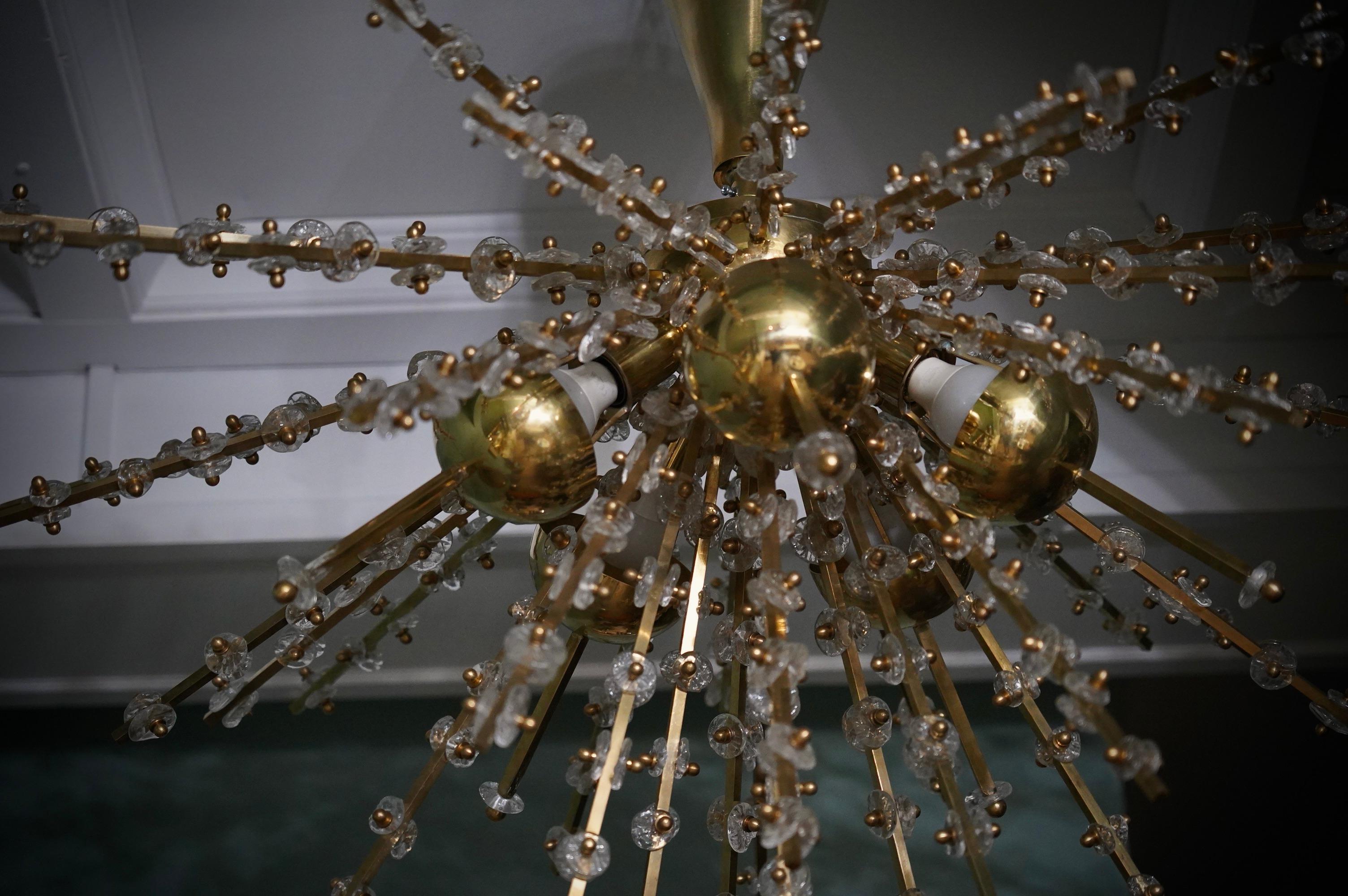 Murano Art Glass and Brass Transparent Color Chandelier and Pendant, 1990 In Good Condition For Sale In Rome, IT