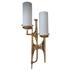 Applique e sconsigliere in vetro artistico di Murano e ottone di colore bianco, 2020