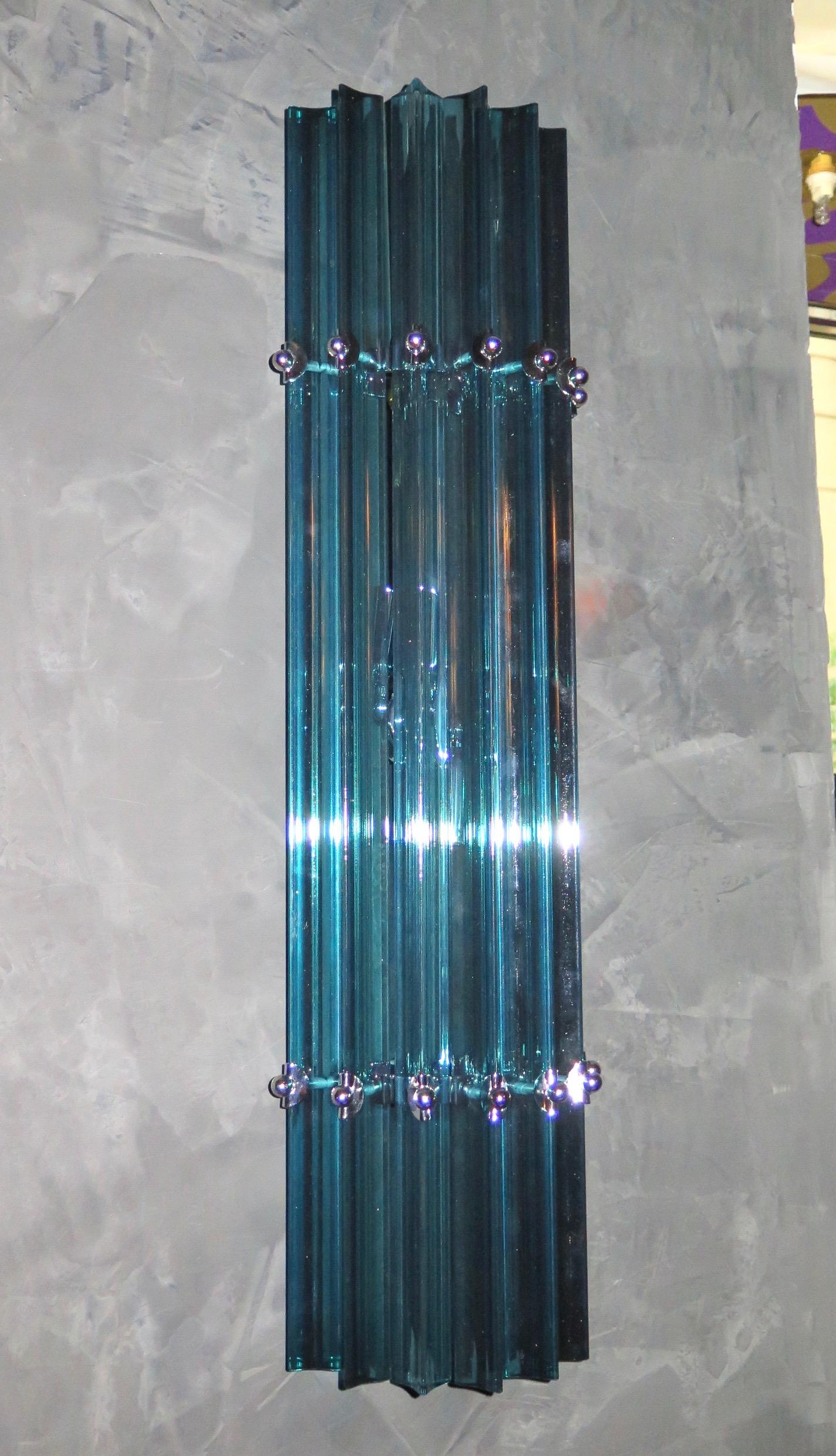 Murano Art Glass and Chrome Cobalt Blue Italian Wall Light, 1970 14