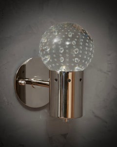 Murano Pulegoso Art Glass and Steel Wall Light and Sconces, 1980