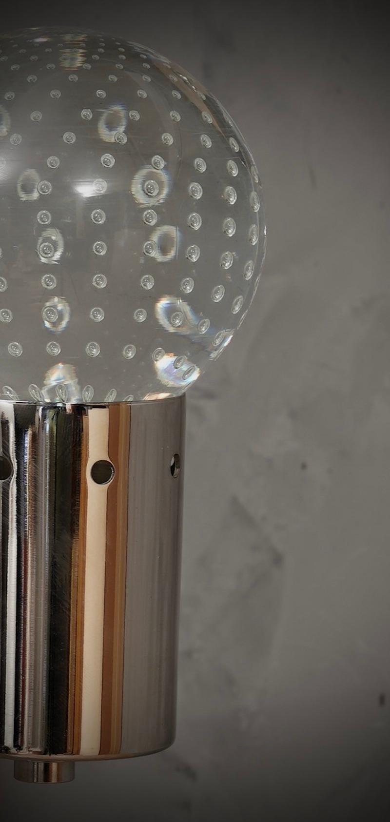 Murano Pulegoso Art Glass and Steel Wall Light and Sconces, 1980 In Good Condition For Sale In Rome, IT