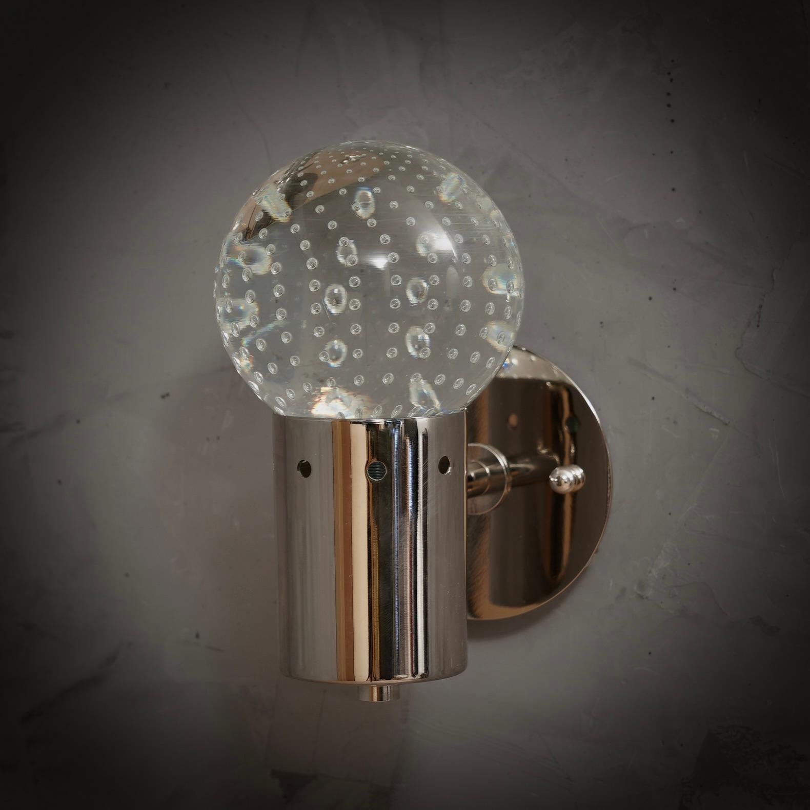 Mid-Century Modern Murano Pulegoso Art Glass and Steel Wall Light and Sconces, 1980 For Sale