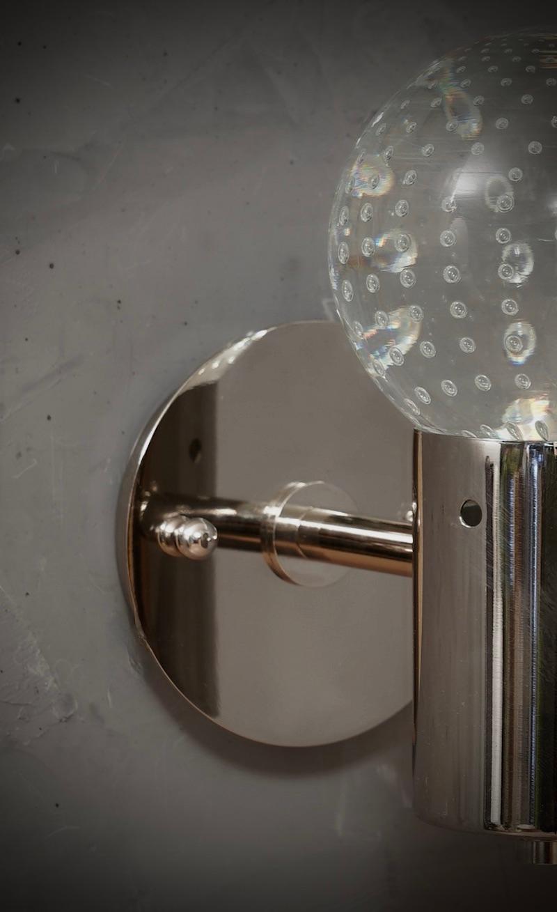 Late 20th Century Murano Pulegoso Art Glass and Steel Wall Light and Sconces, 1980 For Sale