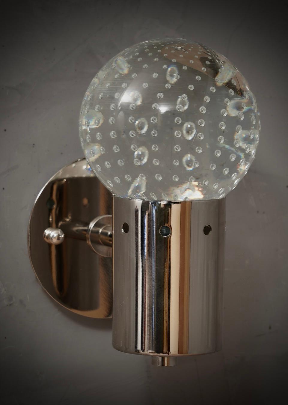 Italian Murano Pulegoso Art Glass and Steel Wall Light and Sconces, 1980 For Sale