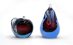 Murano Art Glass Apple and Pear, Hand Blown, Blue, Purple, Excellent Condition