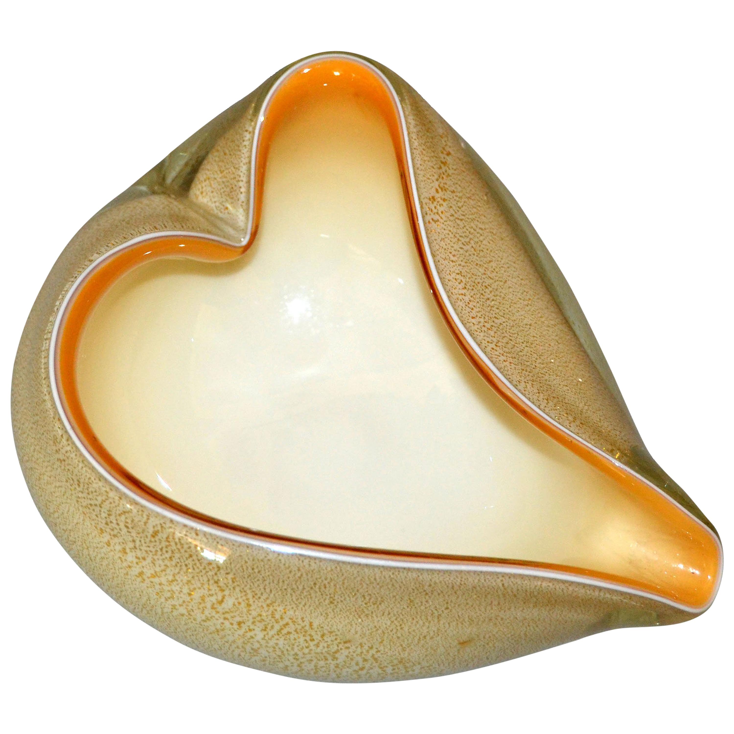 Murano Art Glass Beige & Gold Flecks Catchall, Bowl Inspired by Alfredo Barbini