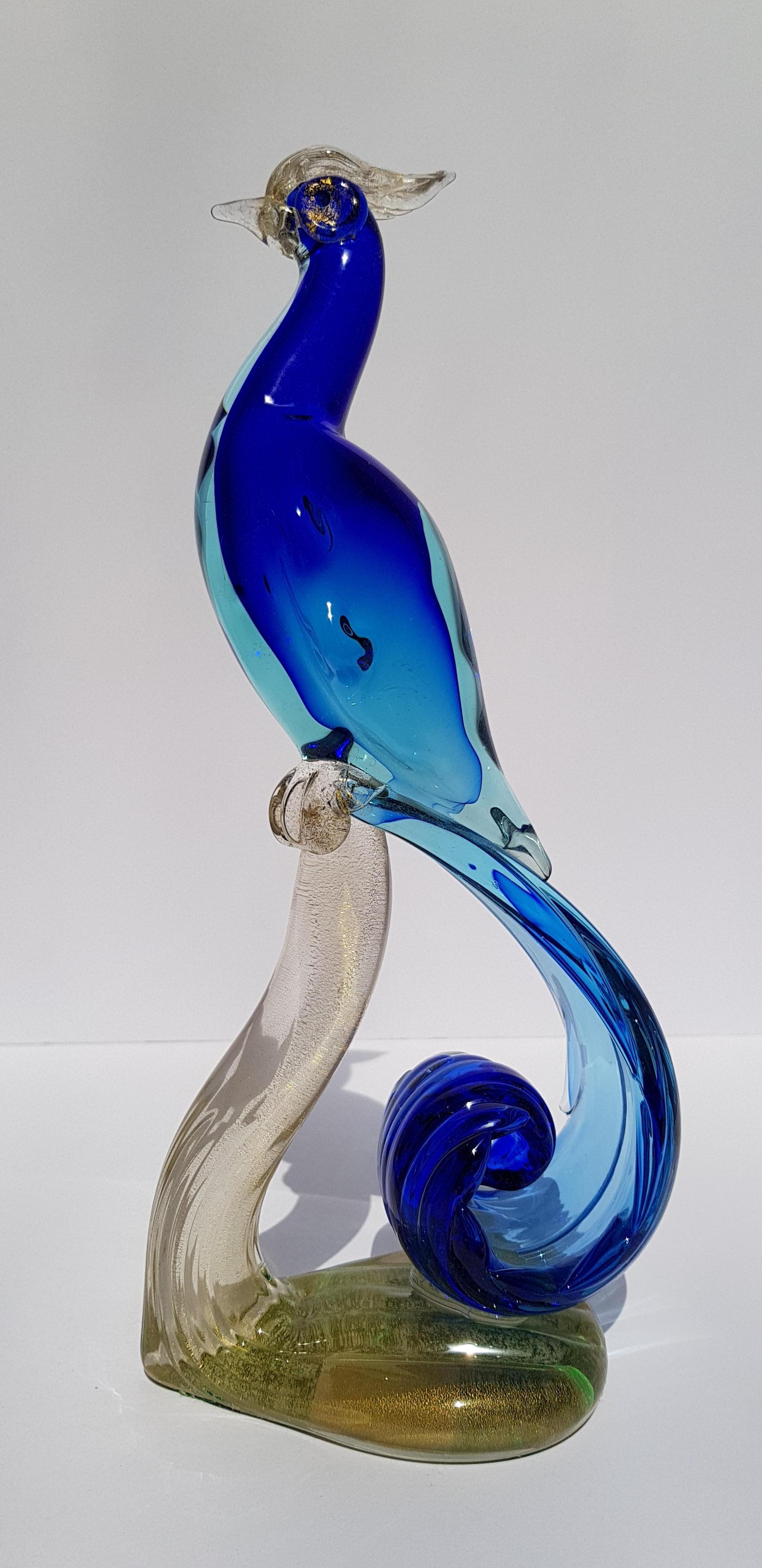 Uccello del paradiso in vetro di Murano Scultura di pavone Barbini Sommerso Metà secolo in vendita 2