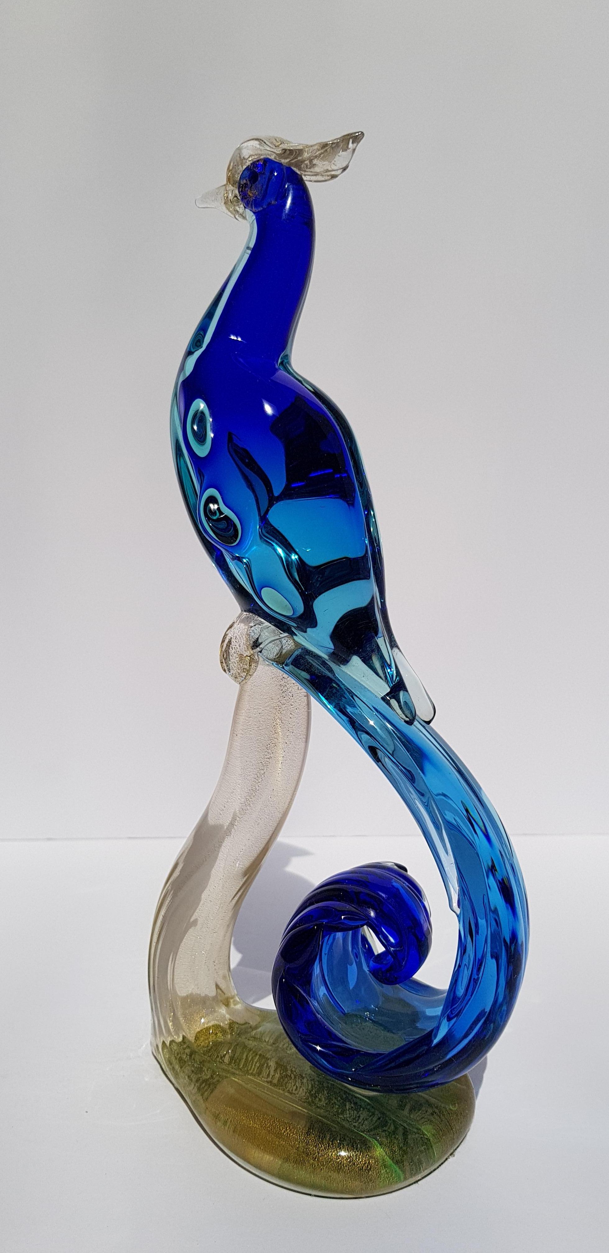 Uccello del paradiso in vetro di Murano Scultura di pavone Barbini Sommerso Metà secolo in vendita 3