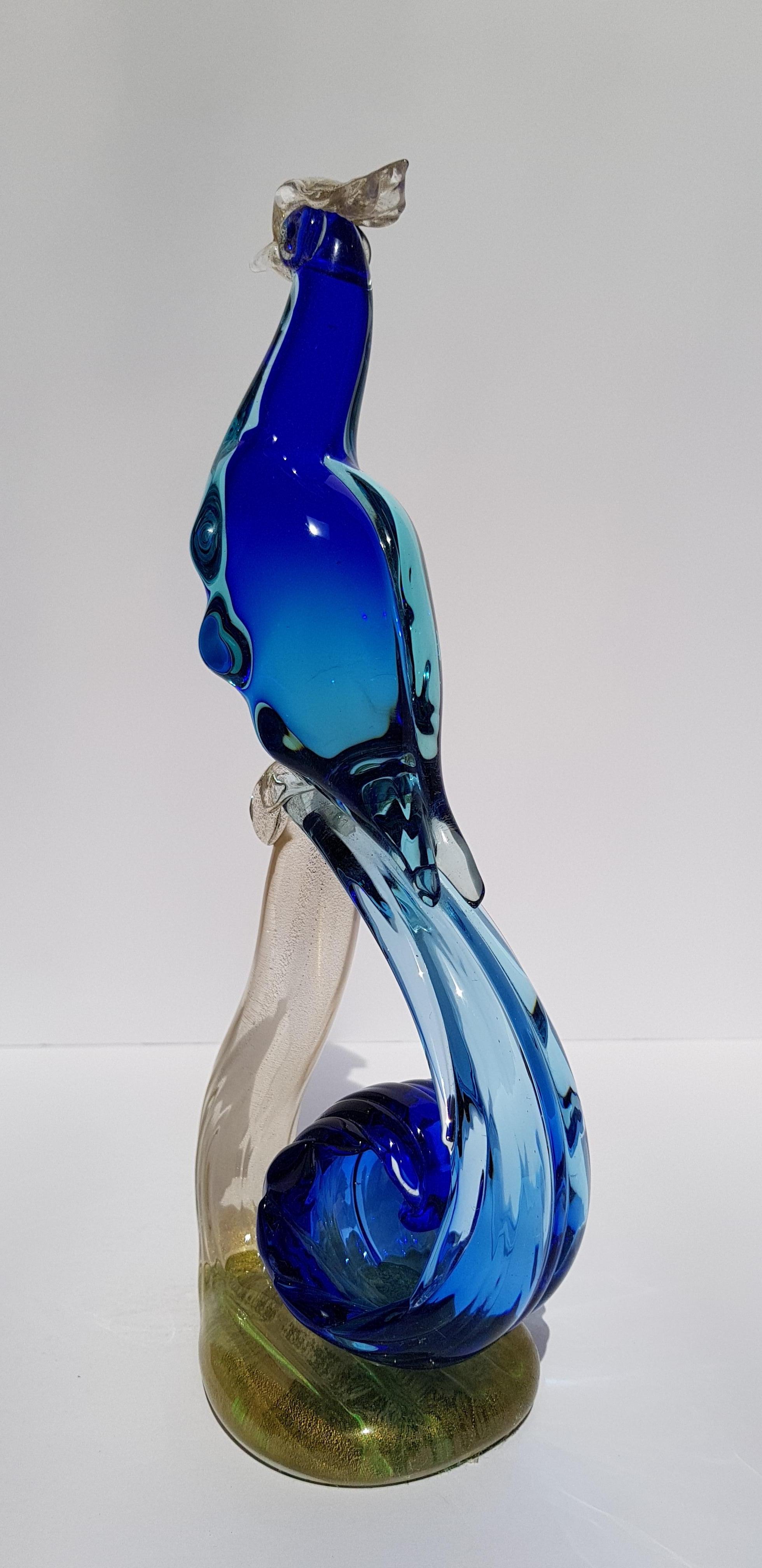 Uccello del paradiso in vetro di Murano Scultura di pavone Barbini Sommerso Metà secolo in vendita 4