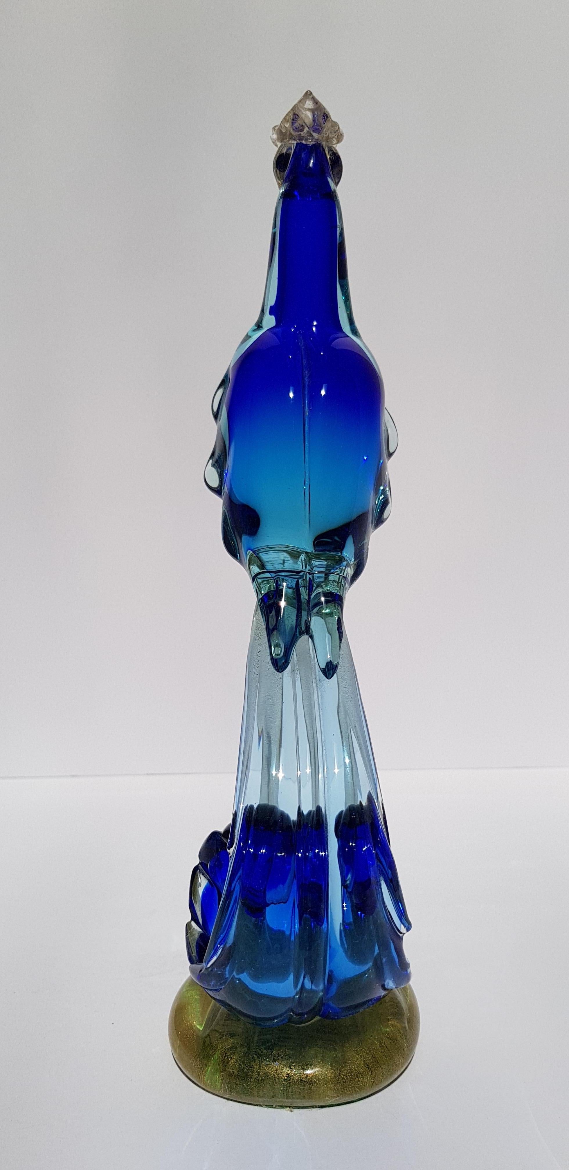 Uccello del paradiso in vetro di Murano Scultura di pavone Barbini Sommerso Metà secolo in vendita 5