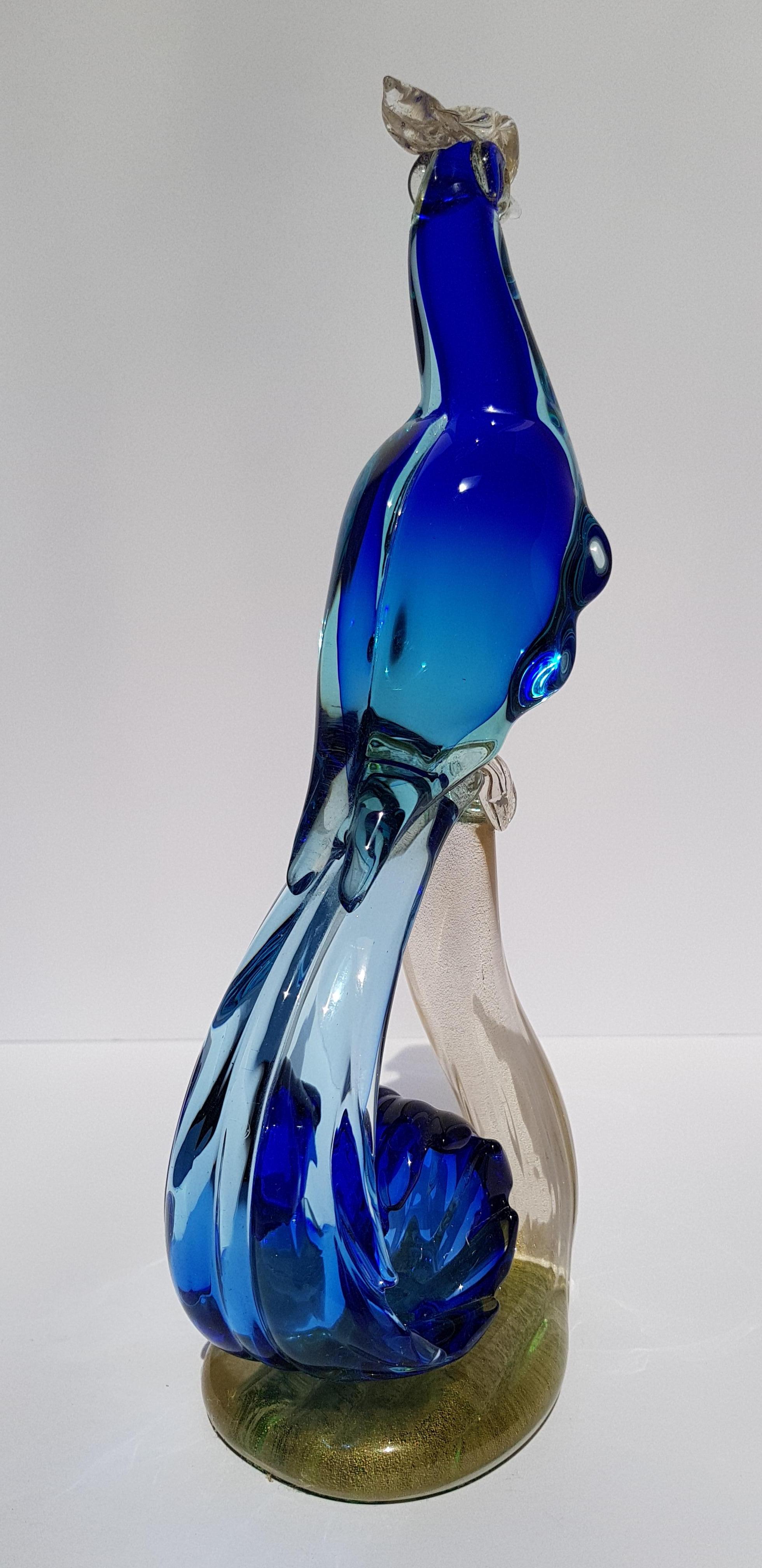 Uccello del paradiso in vetro di Murano Scultura di pavone Barbini Sommerso Metà secolo in vendita 6