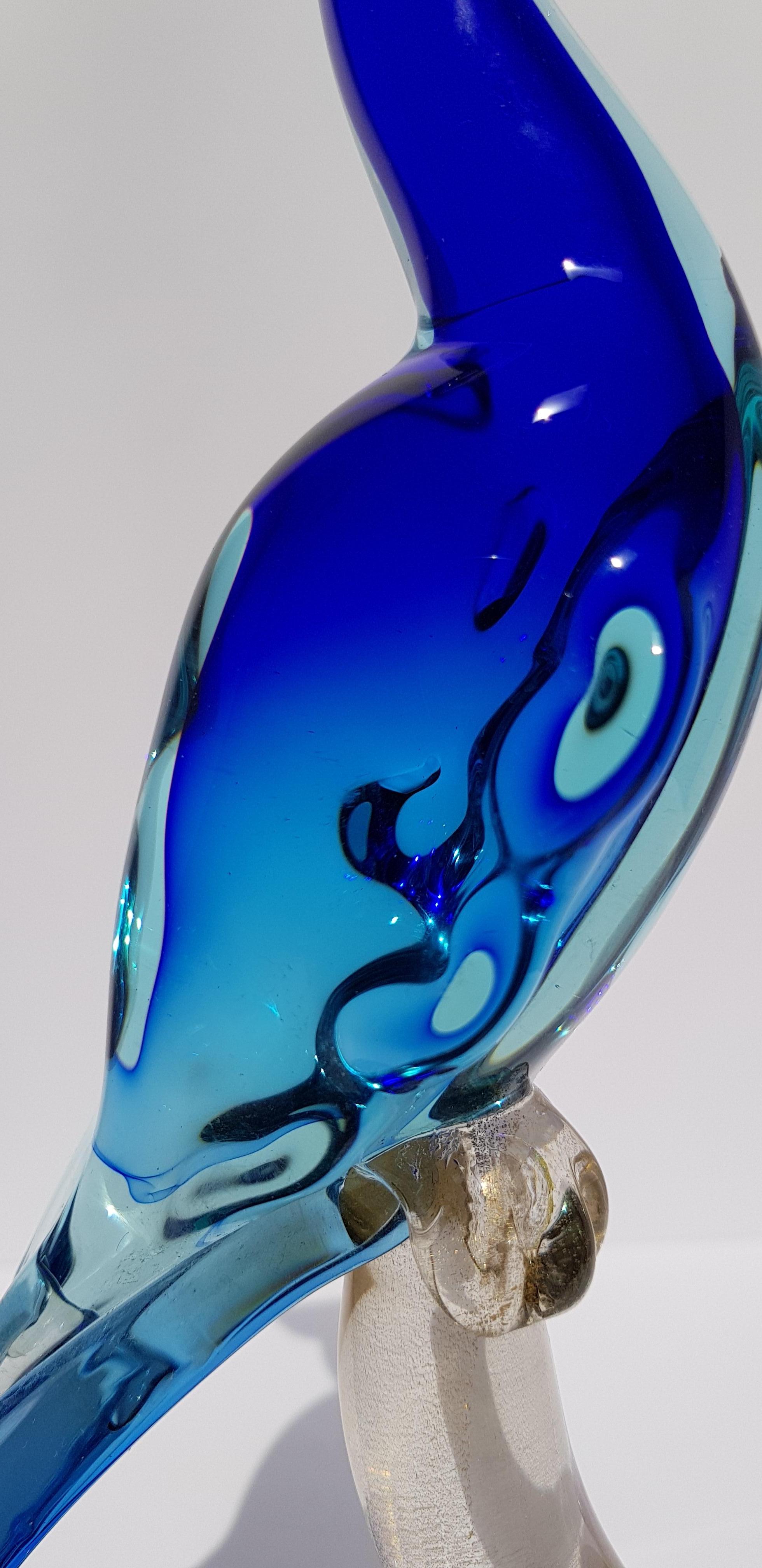 Uccello del paradiso in vetro di Murano Scultura di pavone Barbini Sommerso Metà secolo in vendita 7