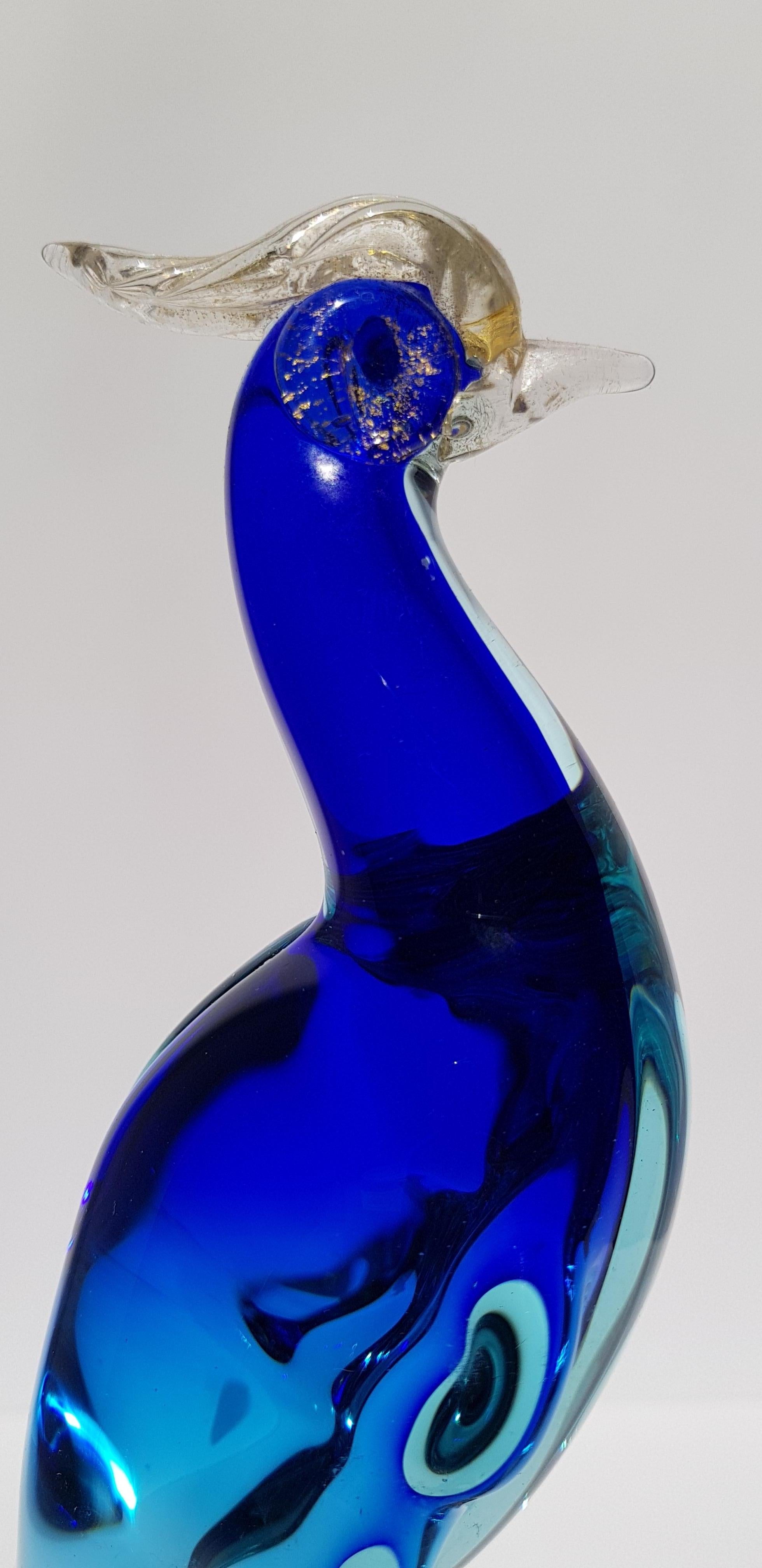 Uccello del paradiso in vetro di Murano Scultura di pavone Barbini Sommerso Metà secolo in vendita 8