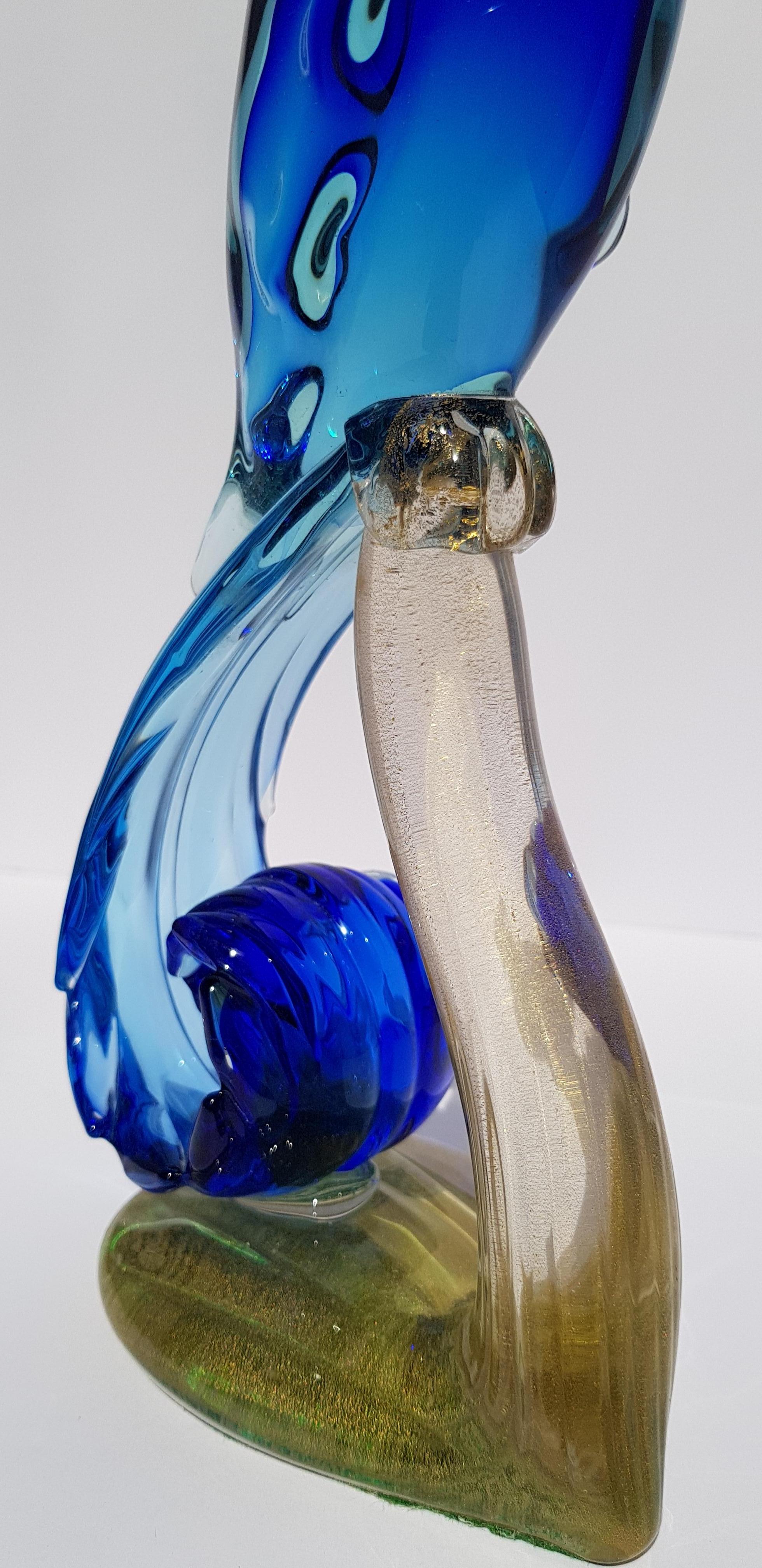 Uccello del paradiso in vetro di Murano Scultura di pavone Barbini Sommerso Metà secolo in vendita 9