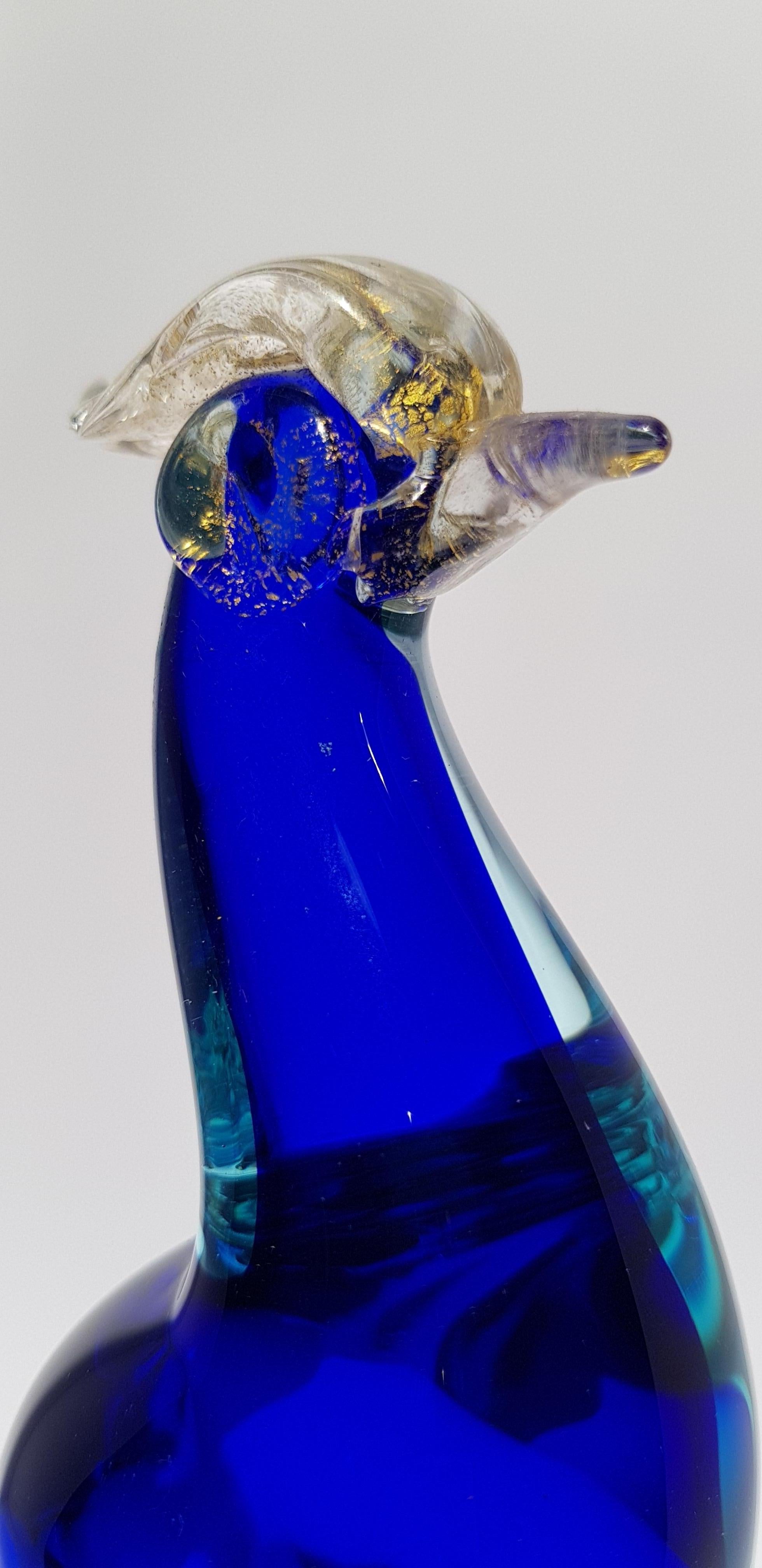 Uccello del paradiso in vetro di Murano Scultura di pavone Barbini Sommerso Metà secolo in vendita 10