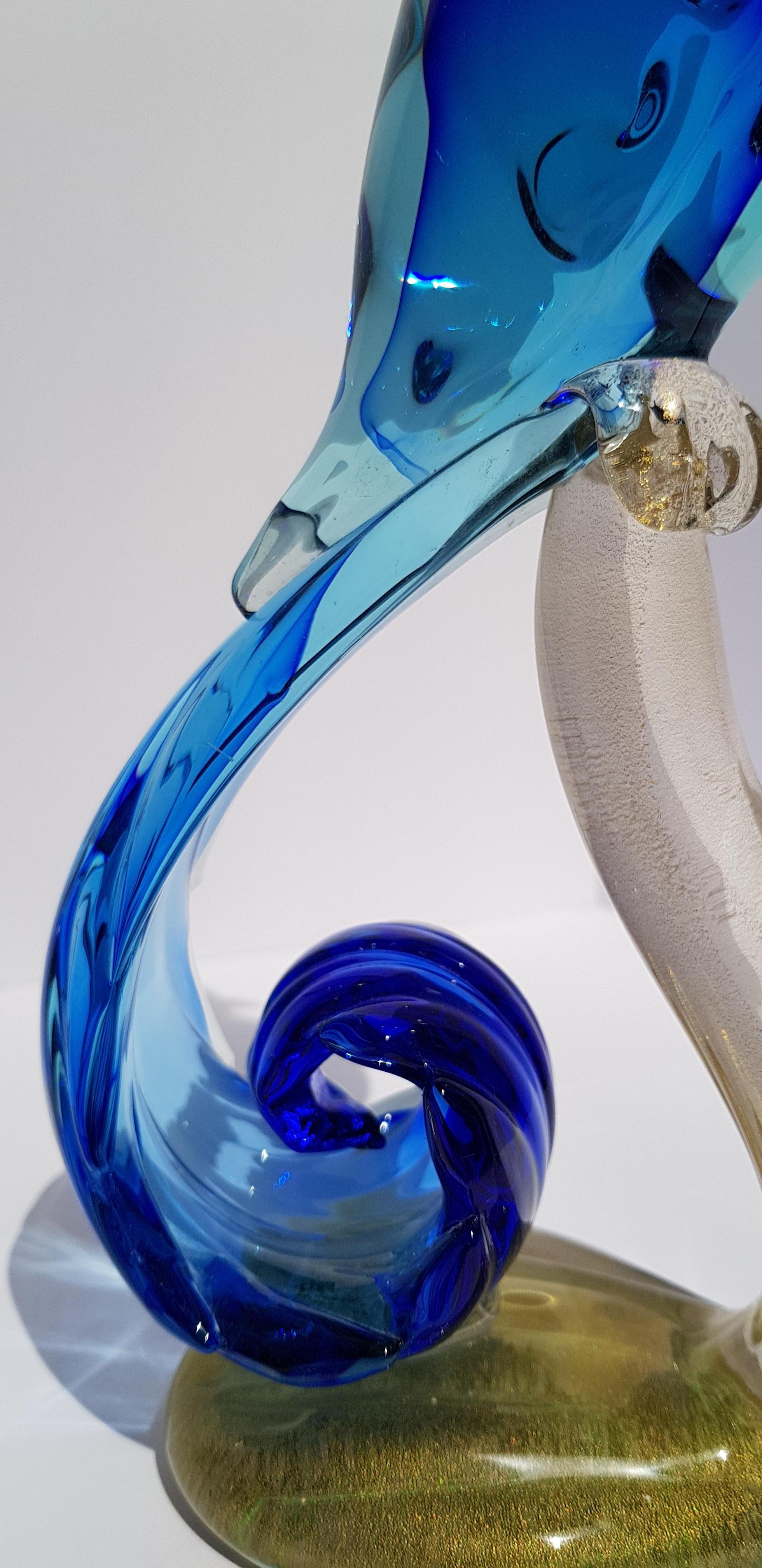 Uccello del paradiso in vetro di Murano Scultura di pavone Barbini Sommerso Metà secolo in vendita 11