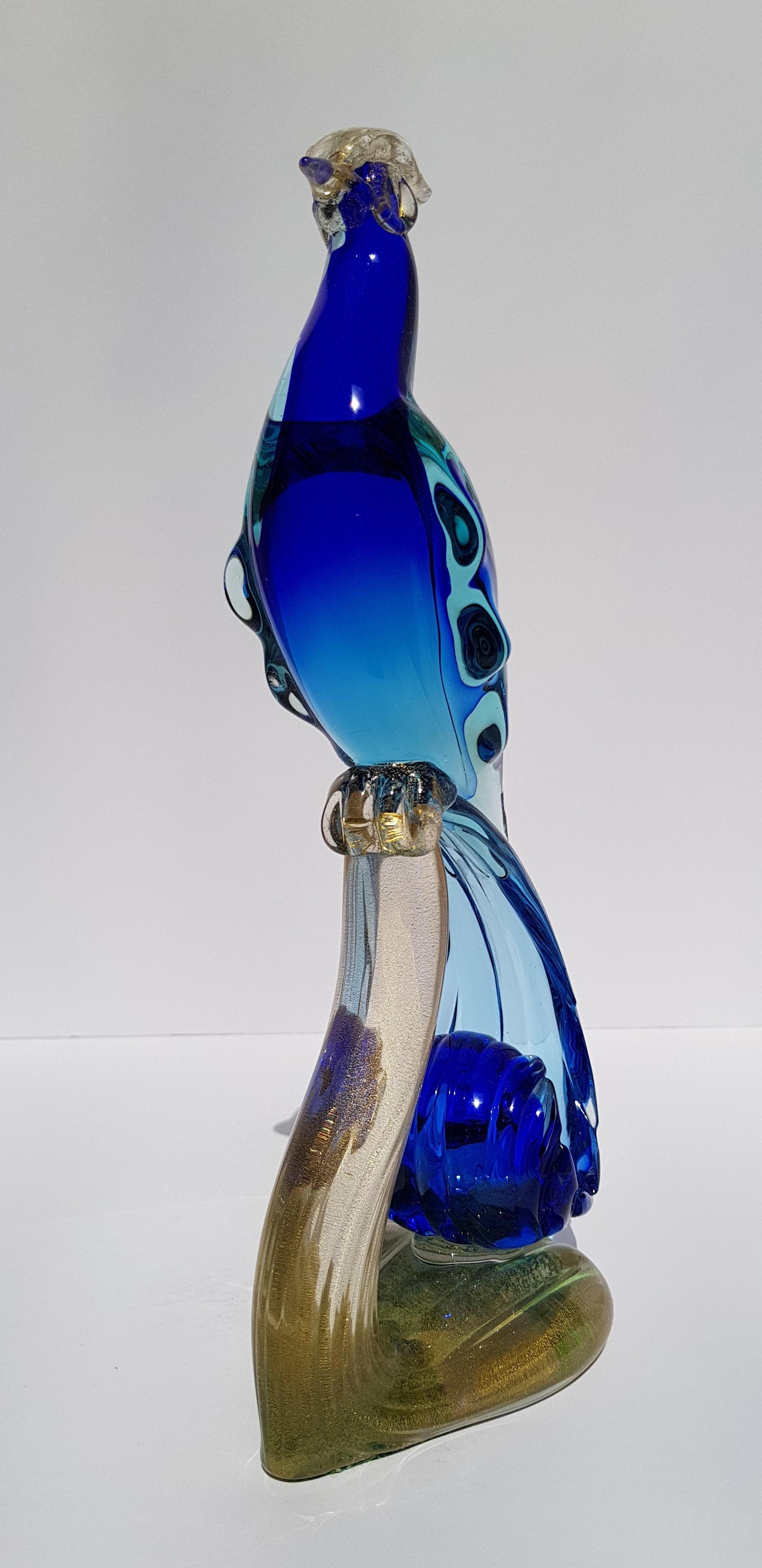 Oro Uccello del paradiso in vetro di Murano Scultura di pavone Barbini Sommerso Metà secolo in vendita