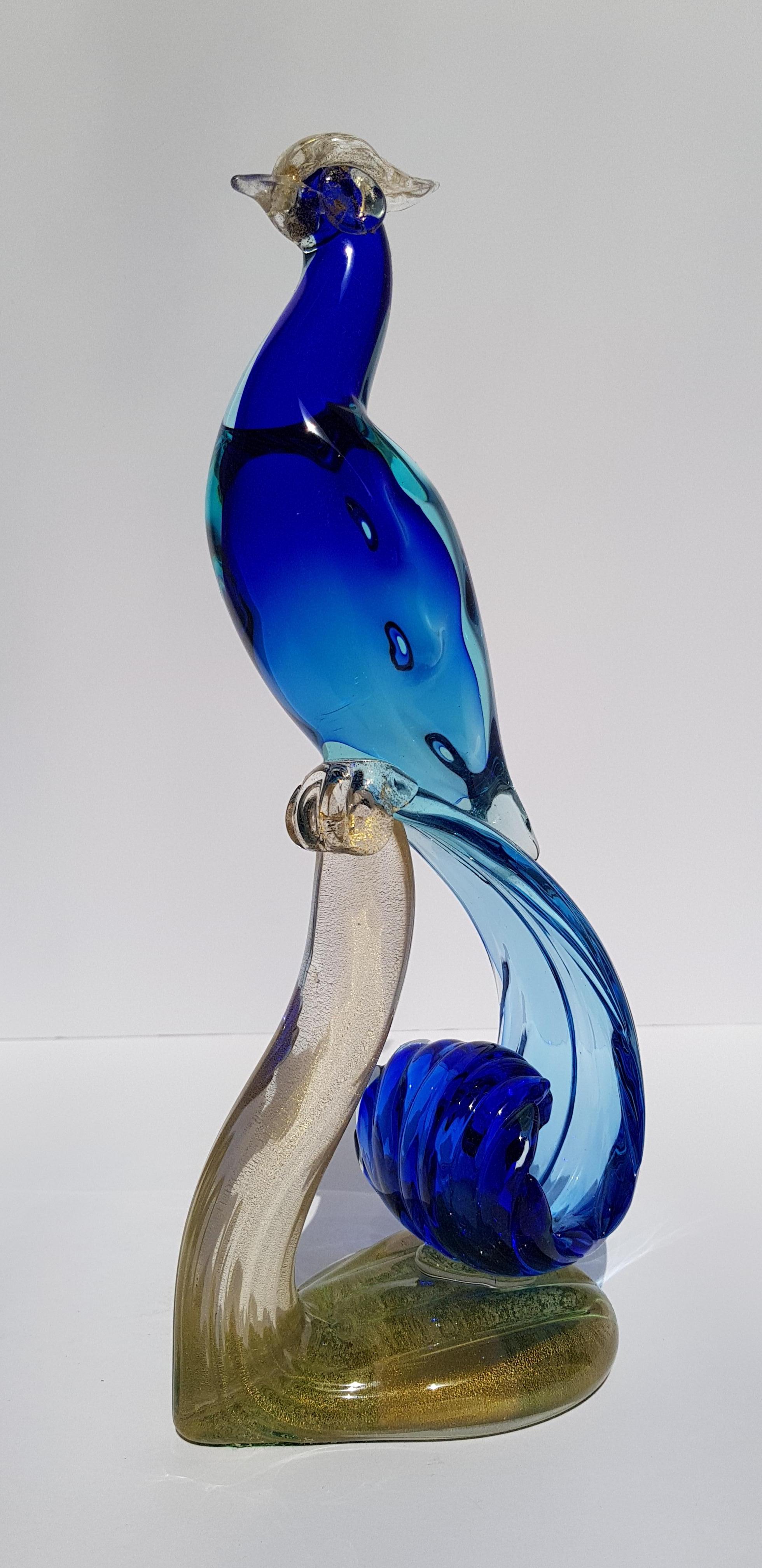 Uccello del paradiso in vetro di Murano Scultura di pavone Barbini Sommerso Metà secolo in vendita 1