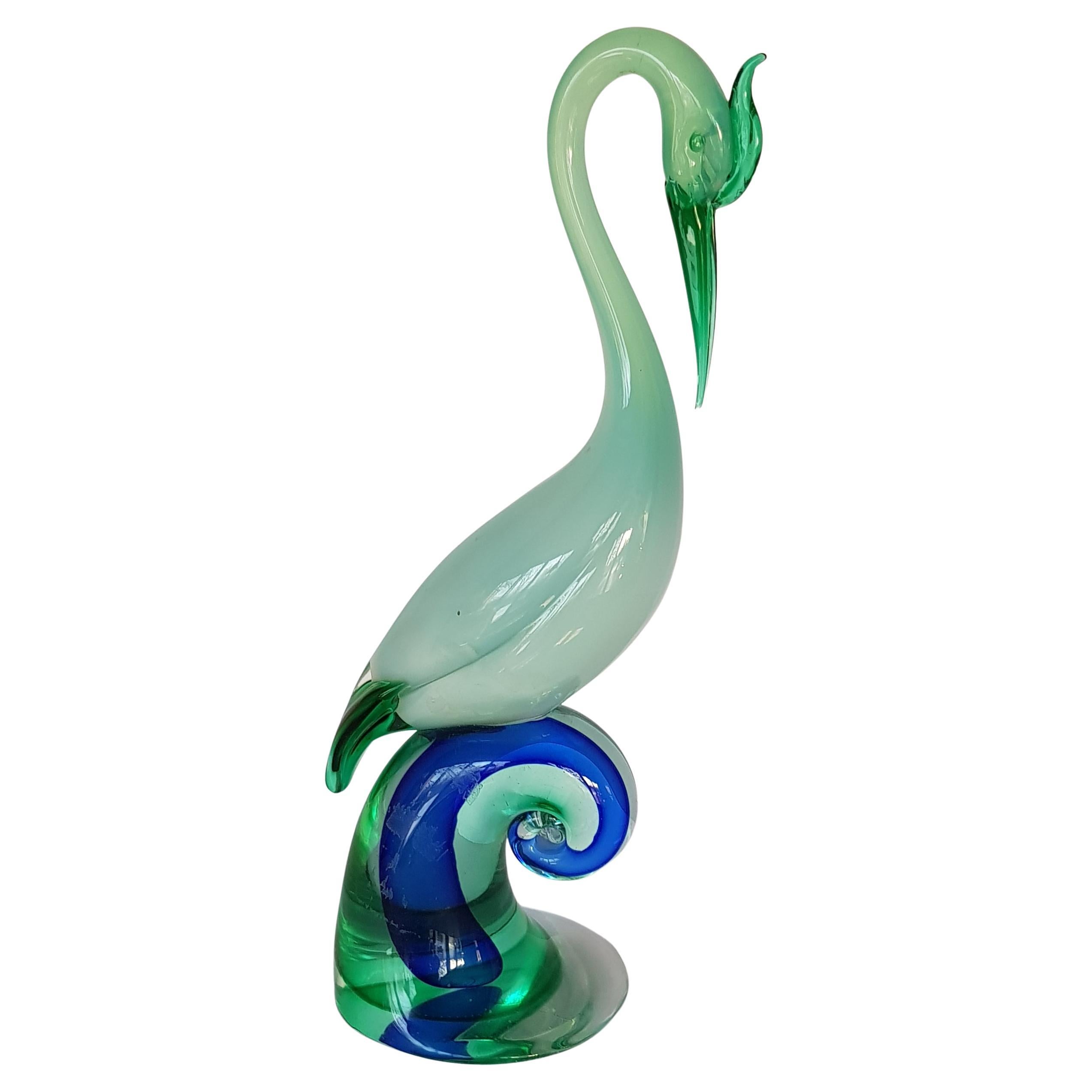 Murano Art Glass Bird of Paradise Swan Heron Egret Decoy Sculpture Barbini Italy