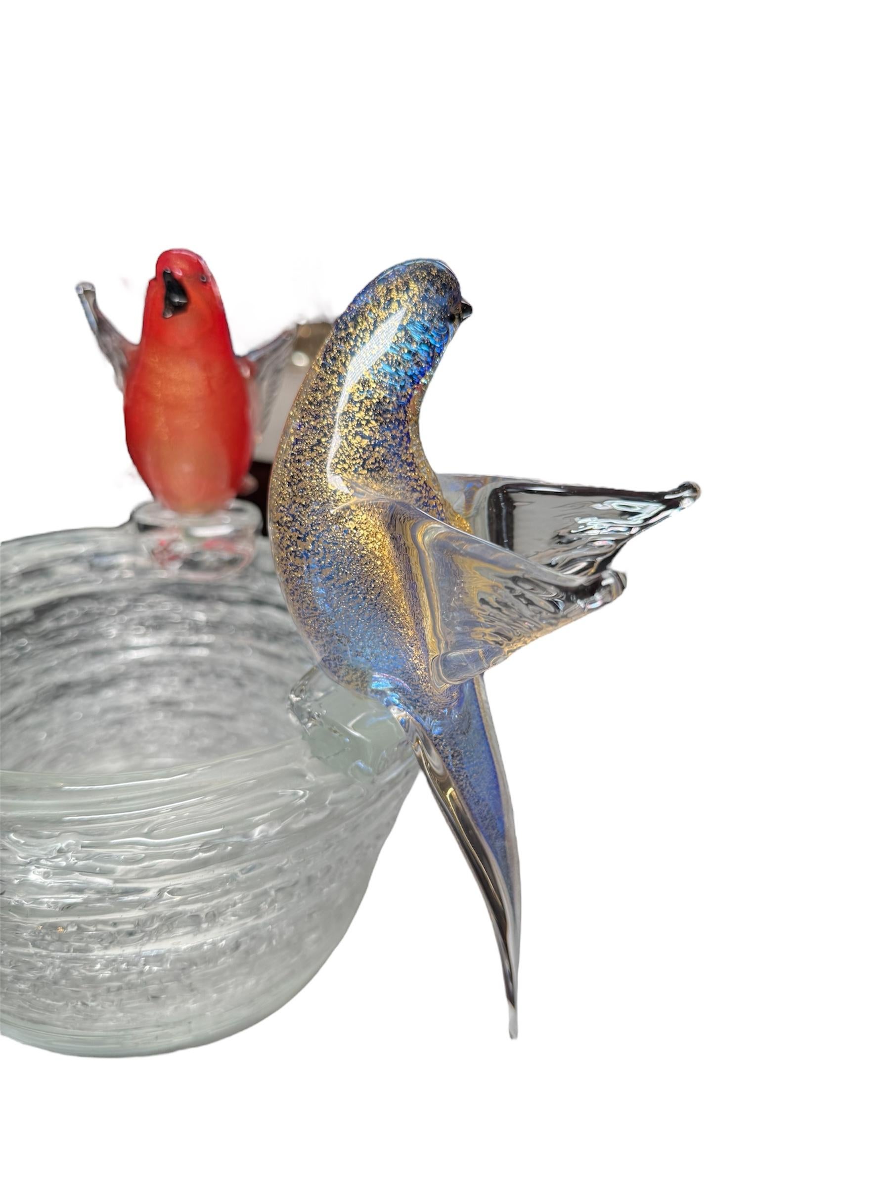 Baroque Murano Art Glass Birds On A Nest Sculpture en vente