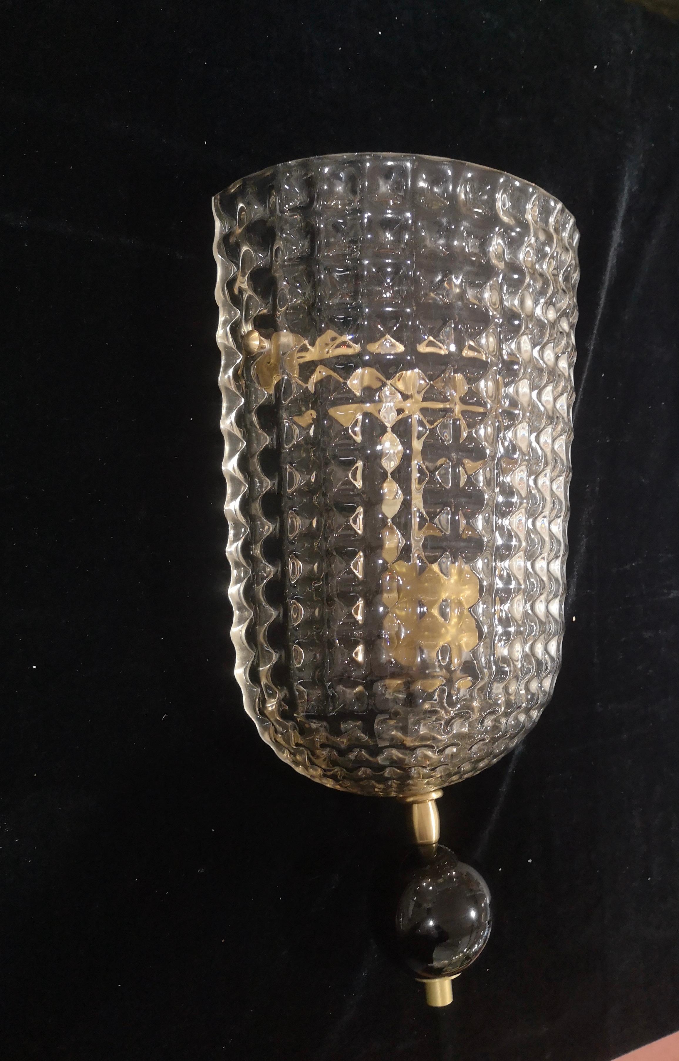 Aplique de cristal de Murano de color negro y transparente y latón, 2000 Latón en venta