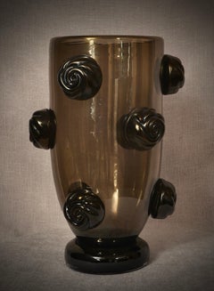 Murano Art Glass Blown Glass Black and Smoky Color Midcentury Vase, 2000