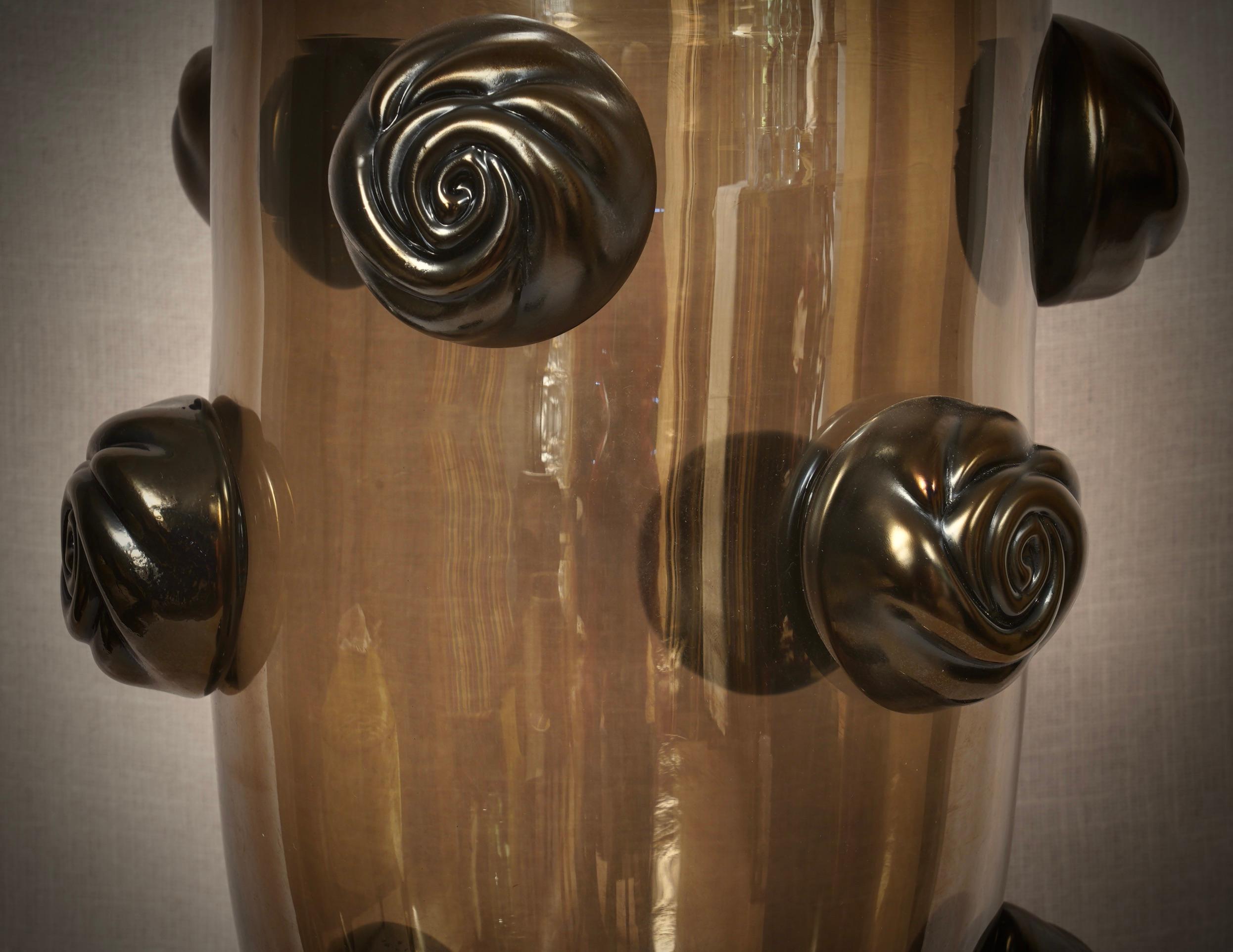 Jarrón de cristal soplado de Murano Art Glass de color negro y ahumado de mediados de siglo, 2000 Cristal de Murano en venta