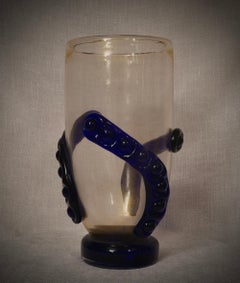 Murano Art Glass Blown Glass Gold and Blue Color Midcentury Vase, 2000