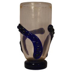 Jarrón de cristal soplado de Murano de color dorado y azul de mediados de siglo, 2000 Jarrón de cristal soplado de Murano de color dorado y azul de mediados de siglo, 2000