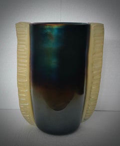 Vase Art déco en verre soufflé de Murano, couleur or irisé, 2000