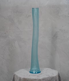 Murano Art Glass Blown Glass Sky Blue Color Midcentury Vase, 1990