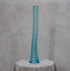 Murano Art Glass Blown Glass Sky Blue Color Midcentury Vase, 1990
