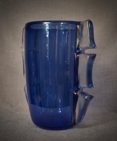 Murano Art Glass Blown Glass Sky Blue Color Midcentury Vase, 2000
