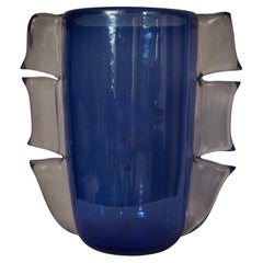 Jarrón de cristal soplado de Murano Art Glass color azul cielo de mediados de siglo, 2000 Jarrón de cristal soplado de Murano Art Glass color azul cielo de mediados de siglo, 2000