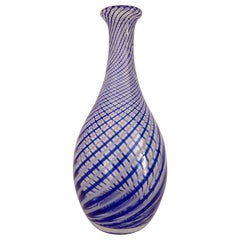 Murano Art Glass Blue and White Striped Vase, circa 1970