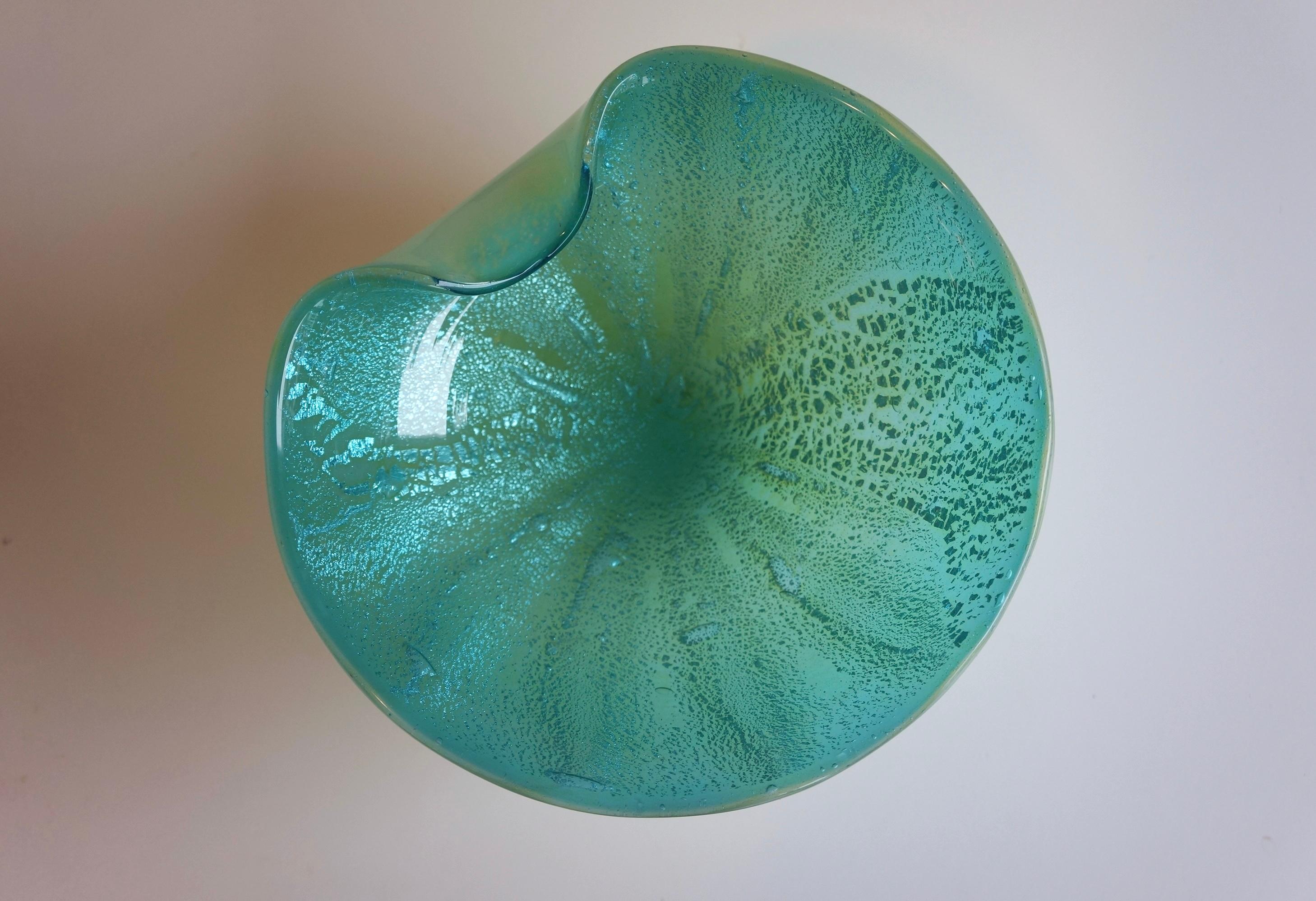 Mid-Century Modern Murano Art Glass Blue Aventurine Decorative Dish Bowl For Sale