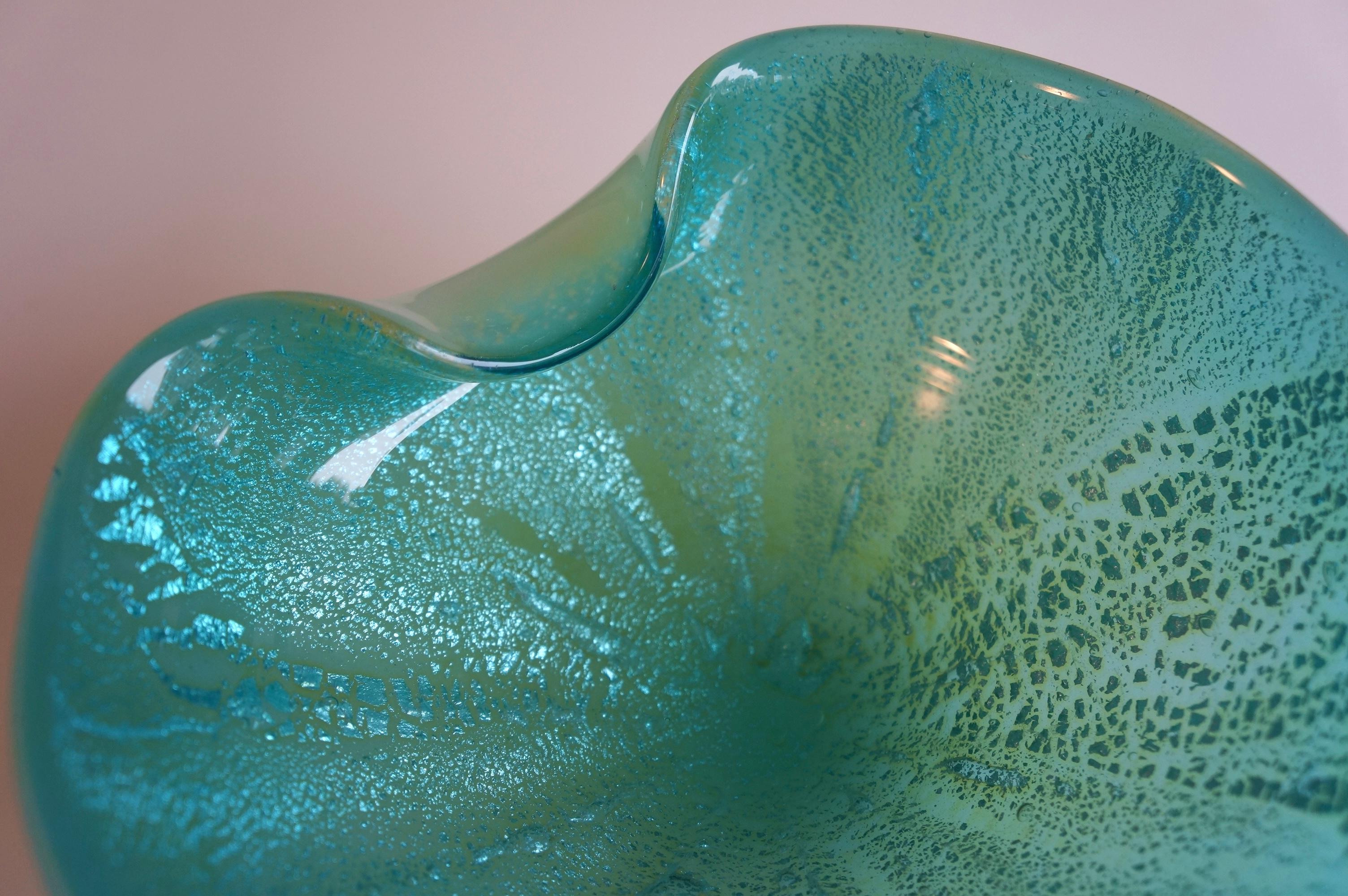Other Murano Art Glass Blue Aventurine Decorative Dish Bowl For Sale