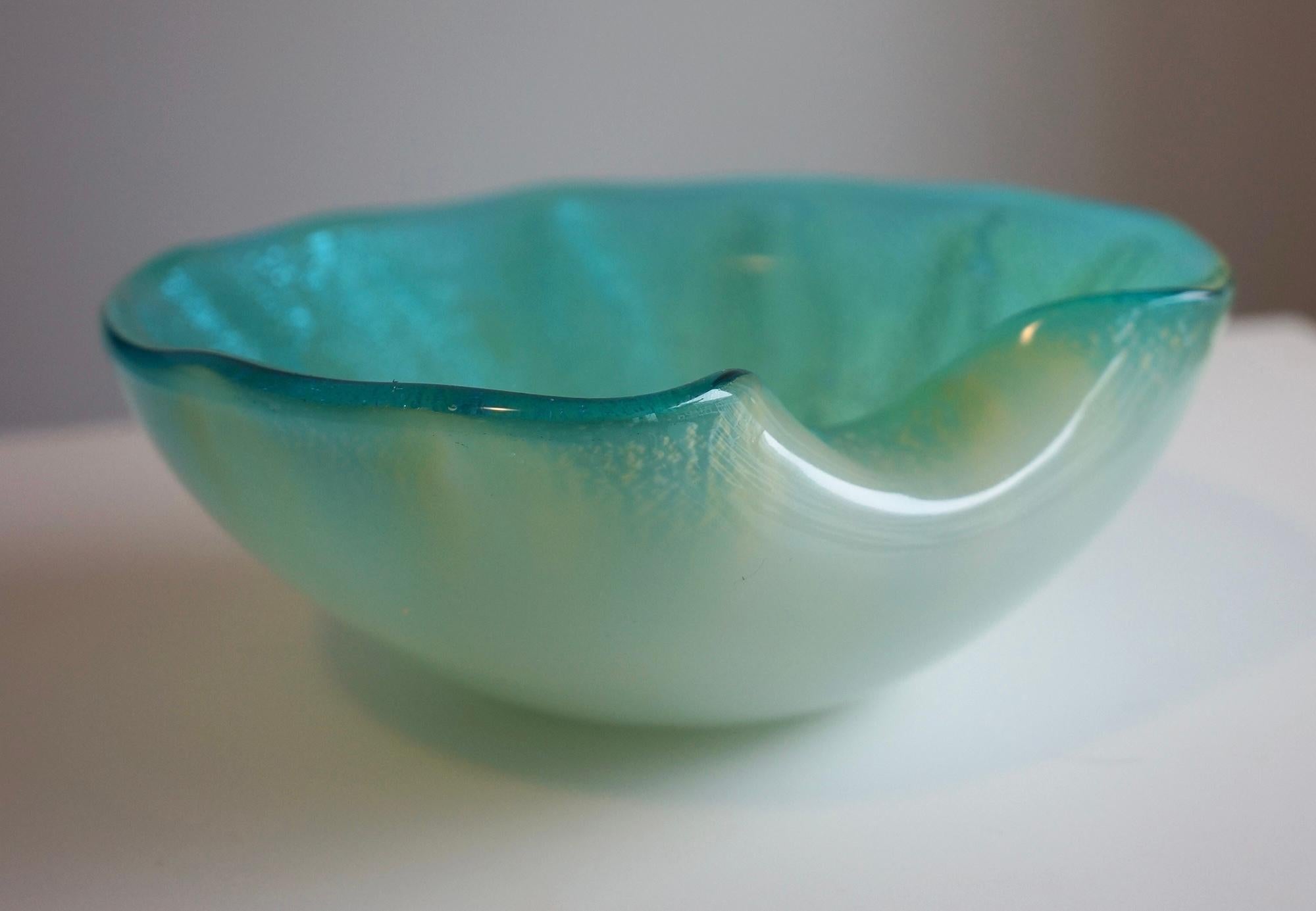 Mid-20th Century Murano Art Glass Blue Aventurine Decorative Dish Bowl For Sale