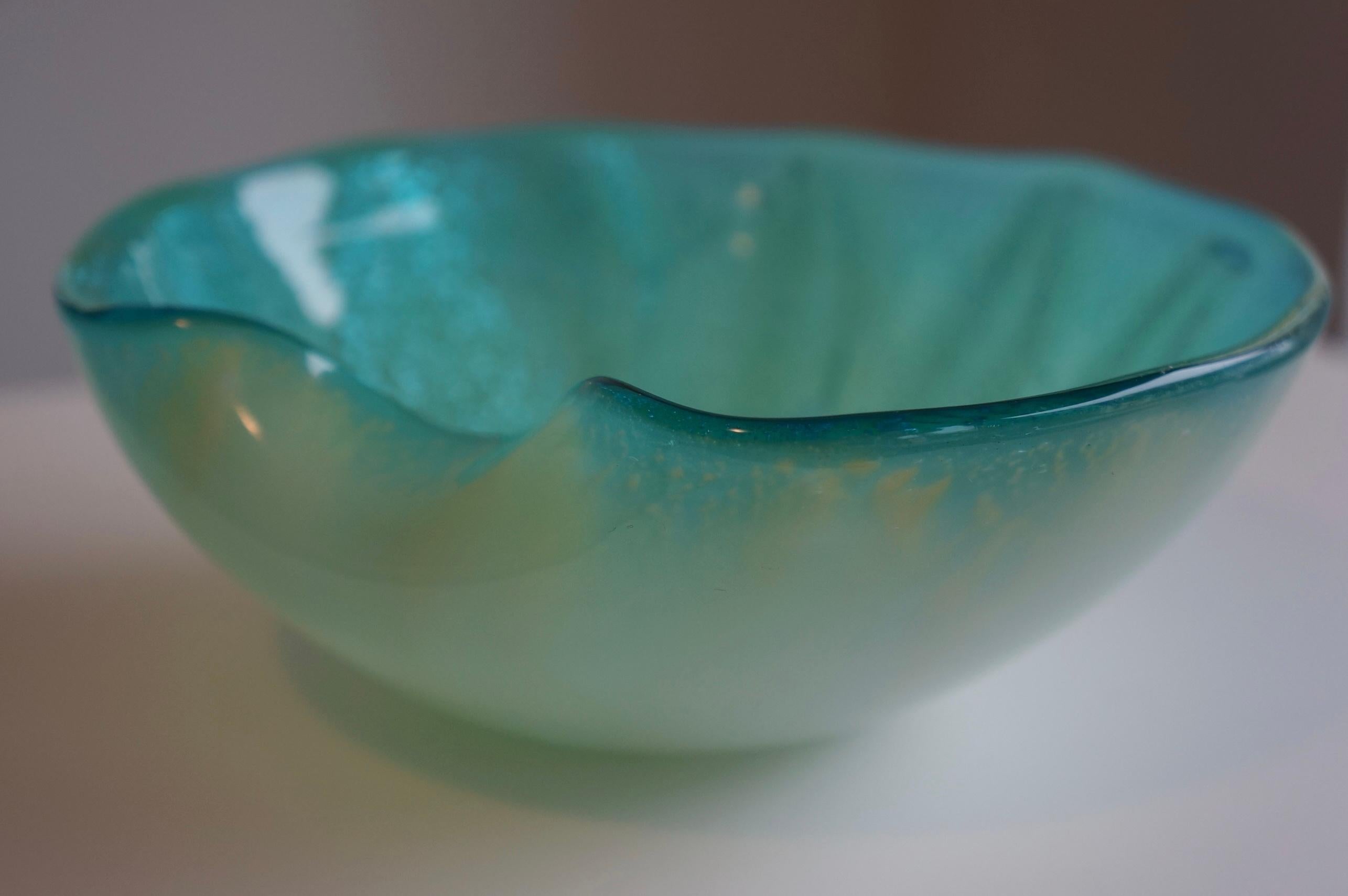 Murano Art Glass Blue Aventurine Decorative Dish Bowl For Sale 1