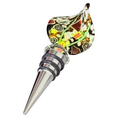 Murano Art Glass Bottle Stopper, Hand-Blown Venetian Millefiori & Gold Aventurin