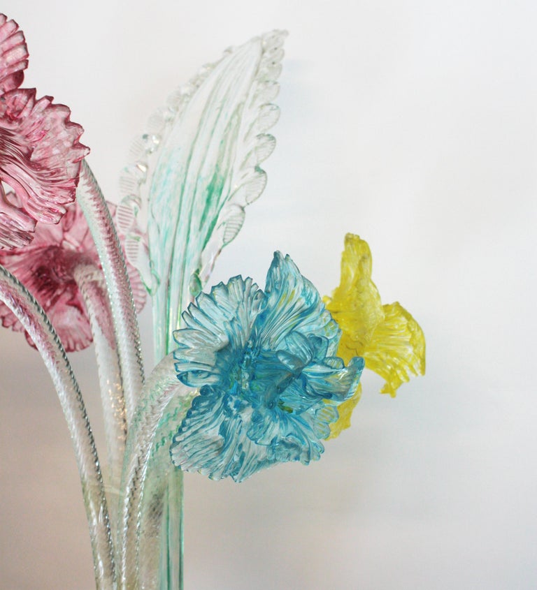 Murano Glass White and Honey Flowers on A Stem
