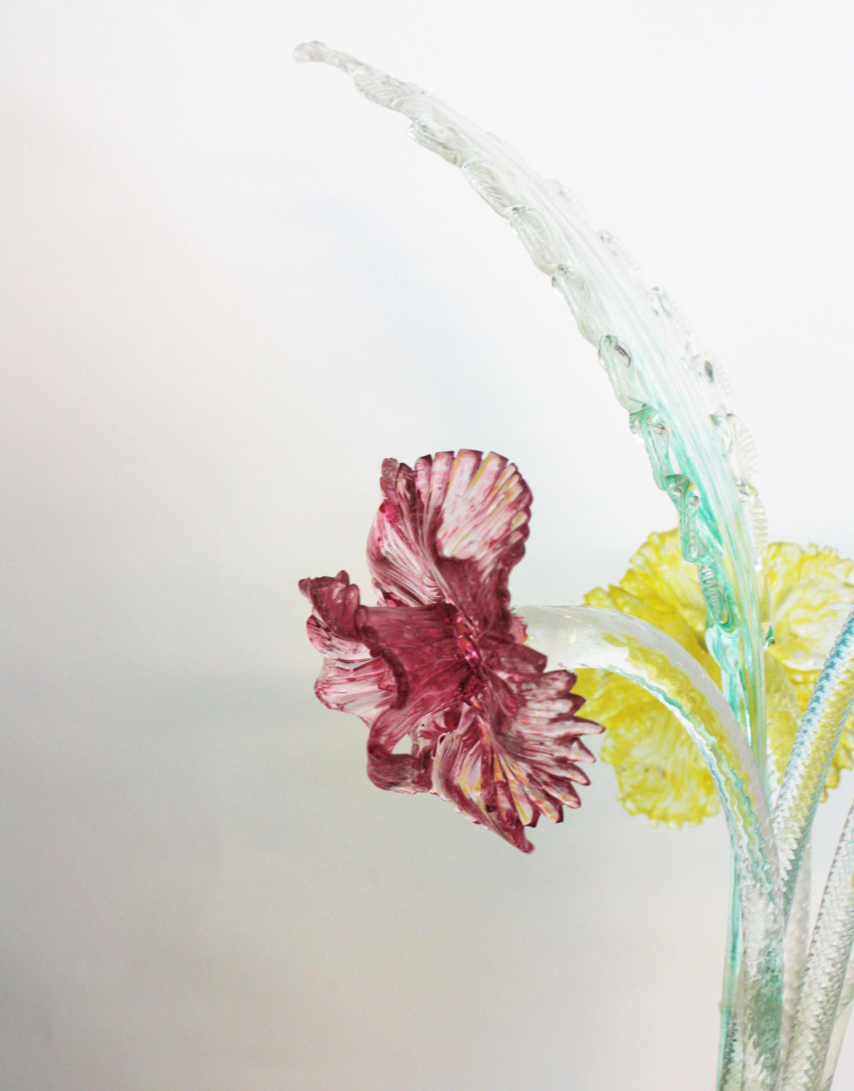 Blown Glass Murano Art Glass Bouquet of Flowers with Long Stems, Early 20th Century