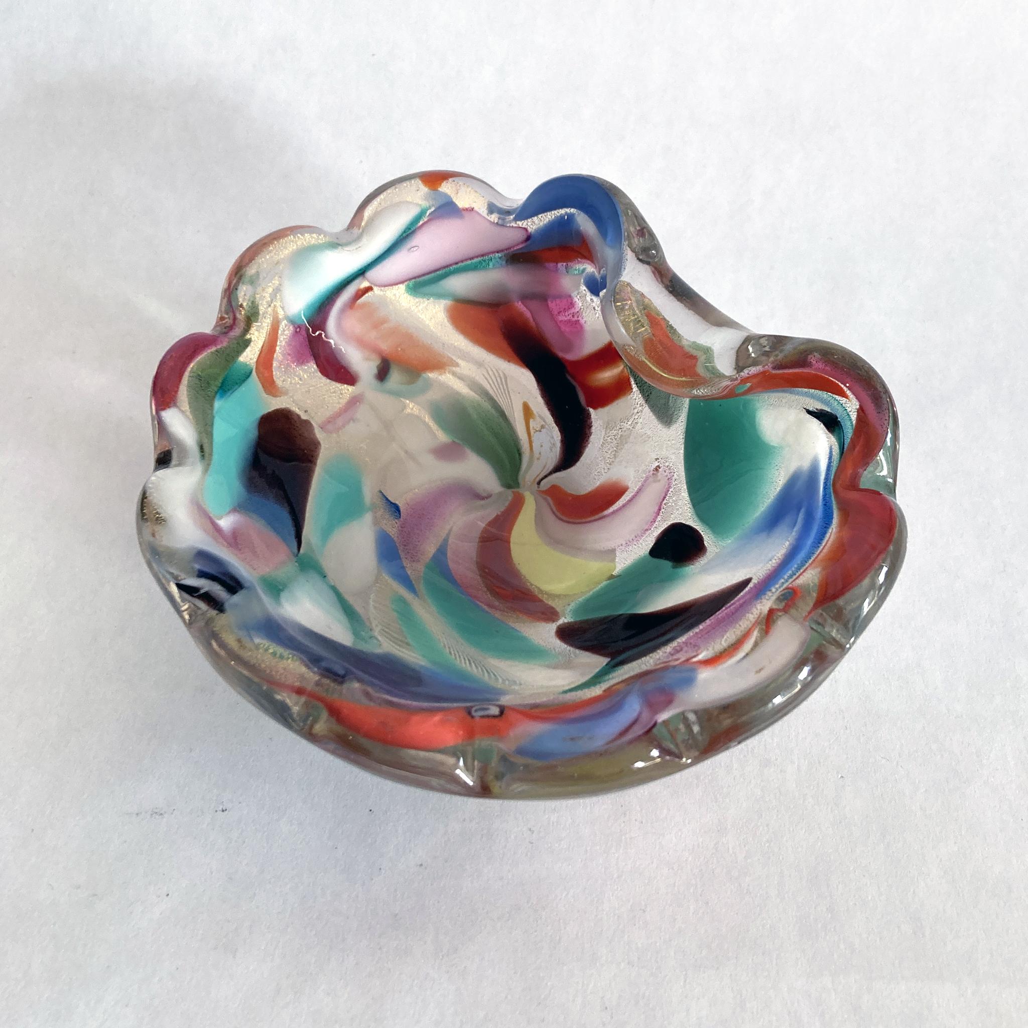 Blown Glass Murano Art Glass Bowl, AVEM Arte Vetraria Muranese, Tutti Frutti Multicolor  For Sale