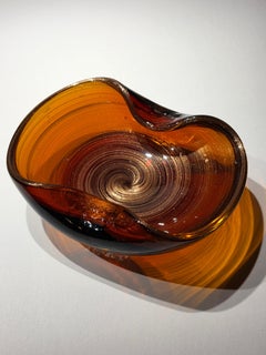 Murano Art Glass Bowl Aventurine Amber Amberina Mid Century Modern Venetian